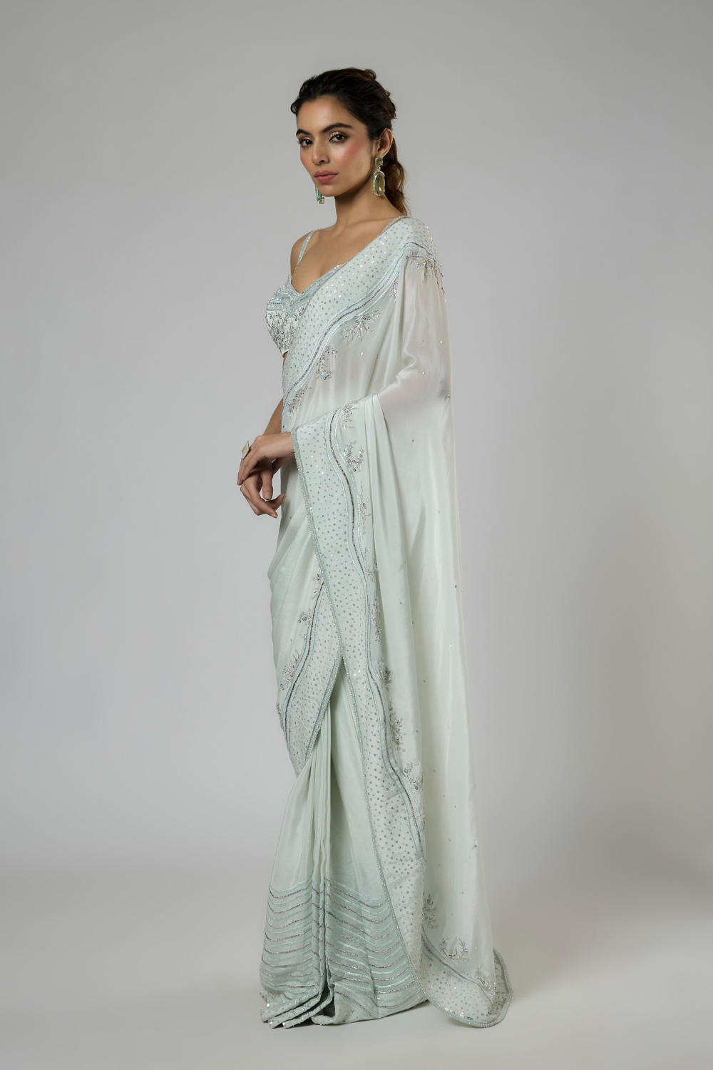 LIGHT MINT INTRICATE EMBROIDERED SAREE SET