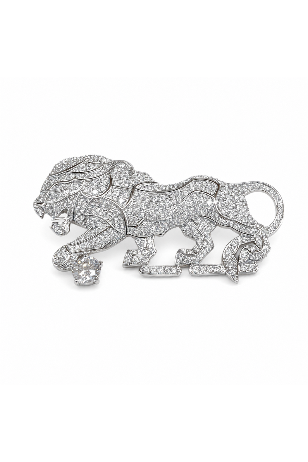 Lion Motif Zircon Brooch