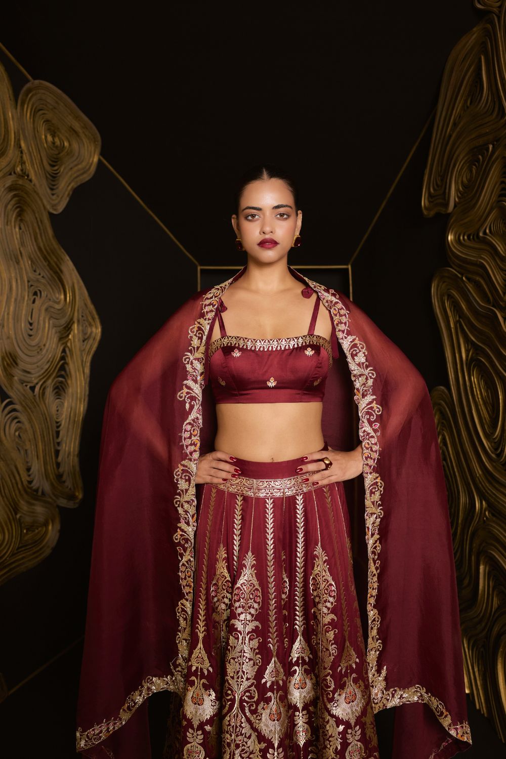 Tche Forever Mine Lehenga in Garnet