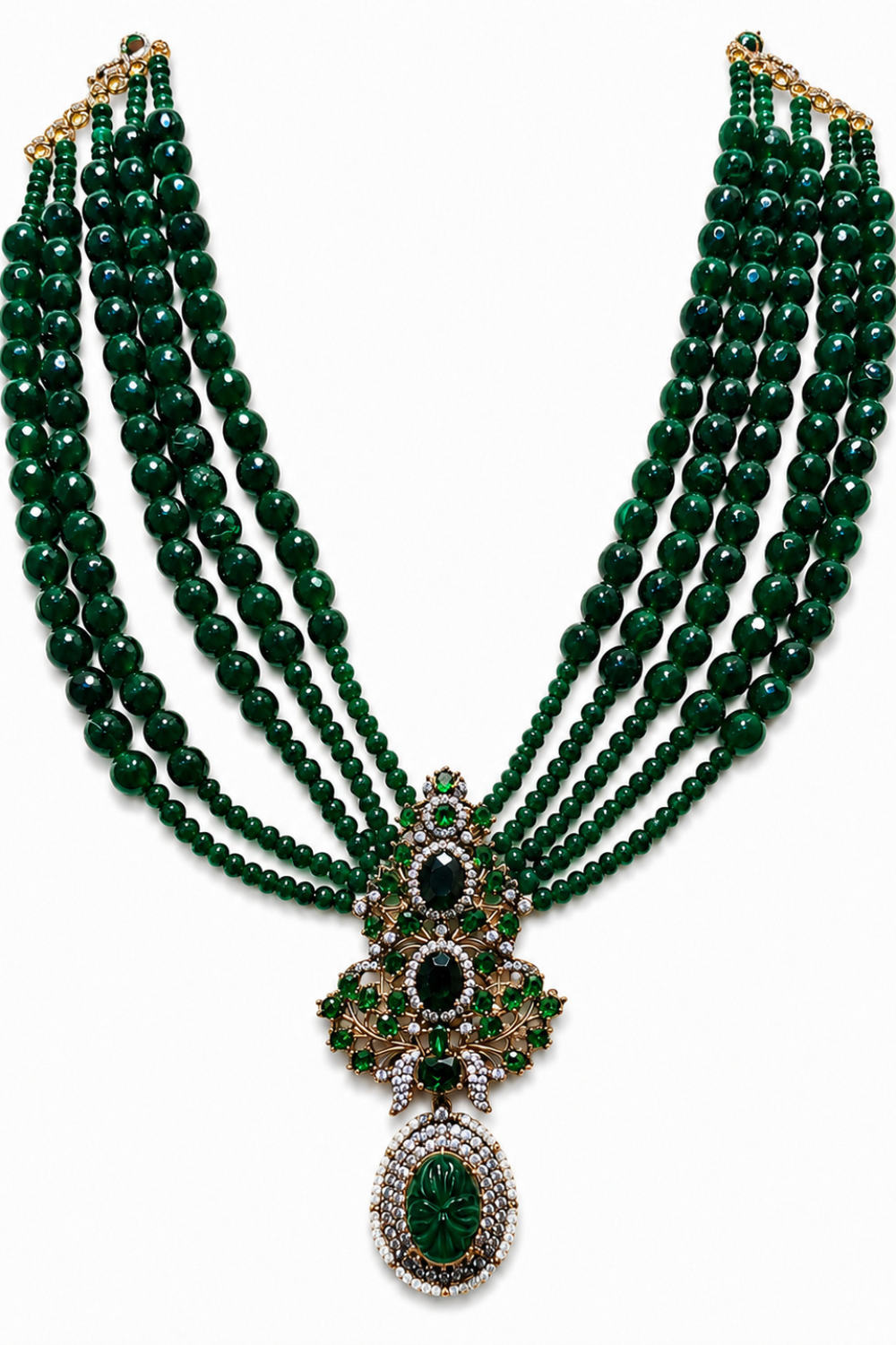 Multi-Layered Green Beaded Pendant Necklace
