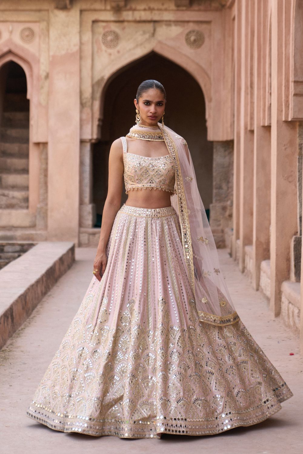 SEHAR — Soft Peach Raw Silk Lehenga Set