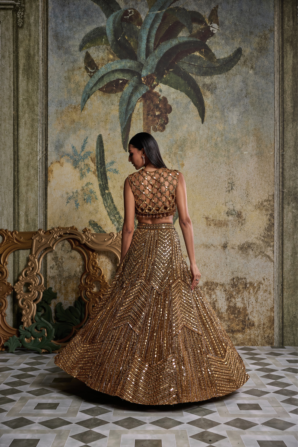 Antique Gold Embellished Lehenga Set