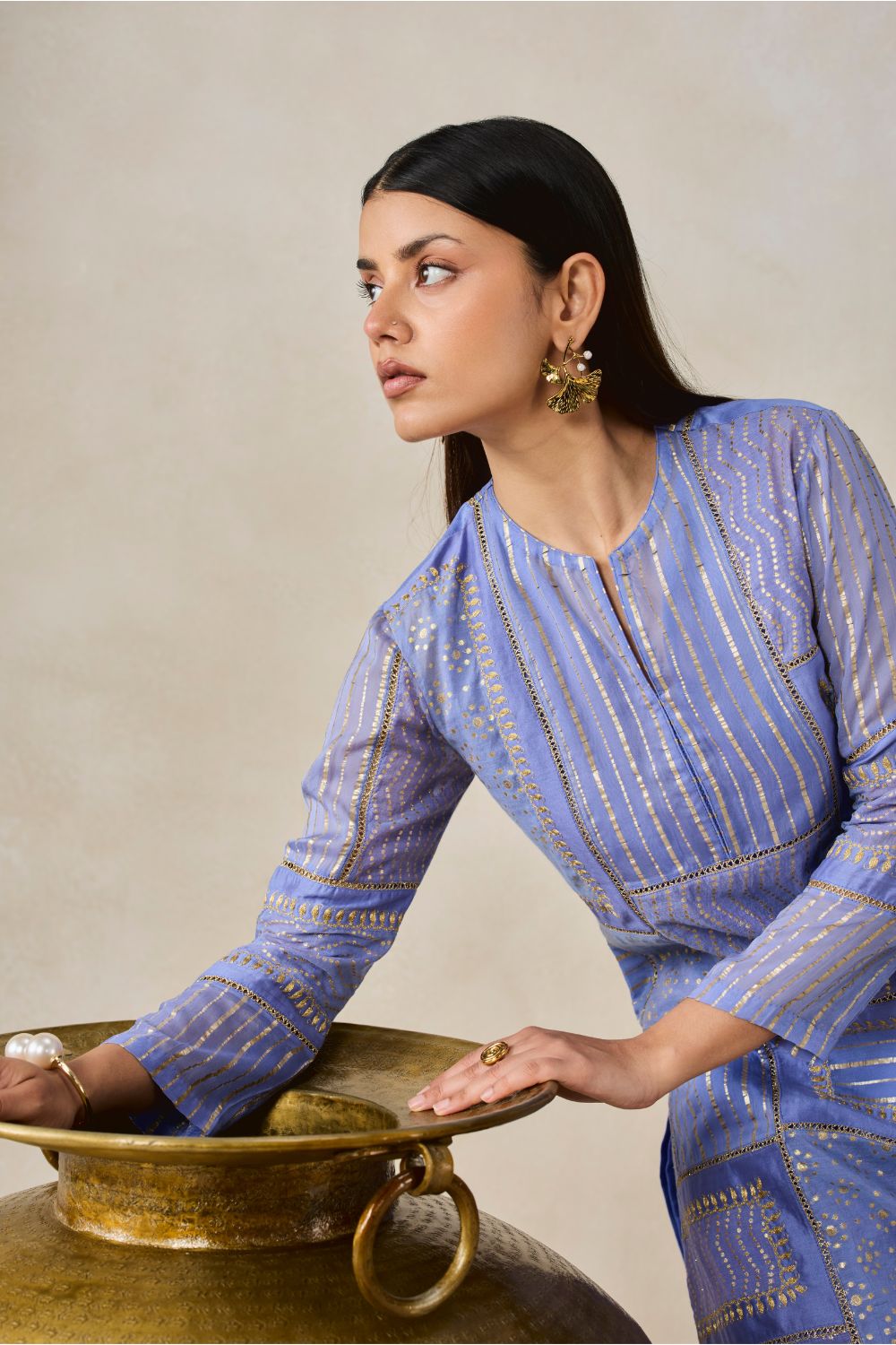 Gold Chanderi Patch Work Kurta & Salwar