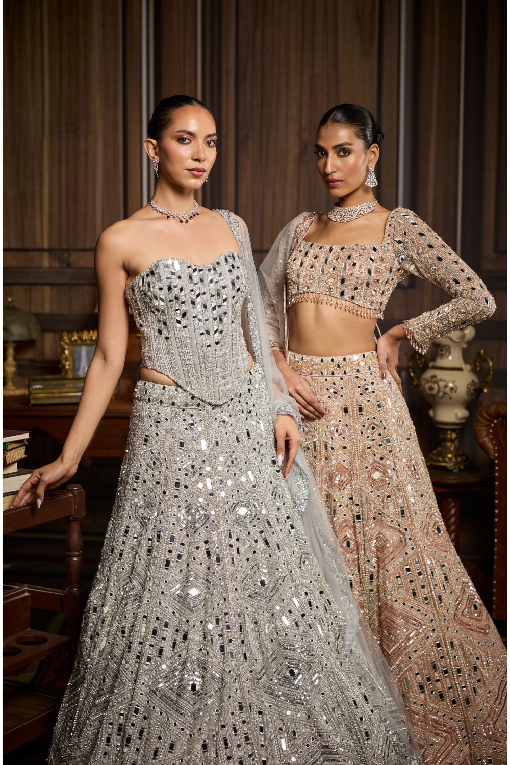 BLUSH PINK EMBELLISHED MIRRORWORK  LEHENGA SET