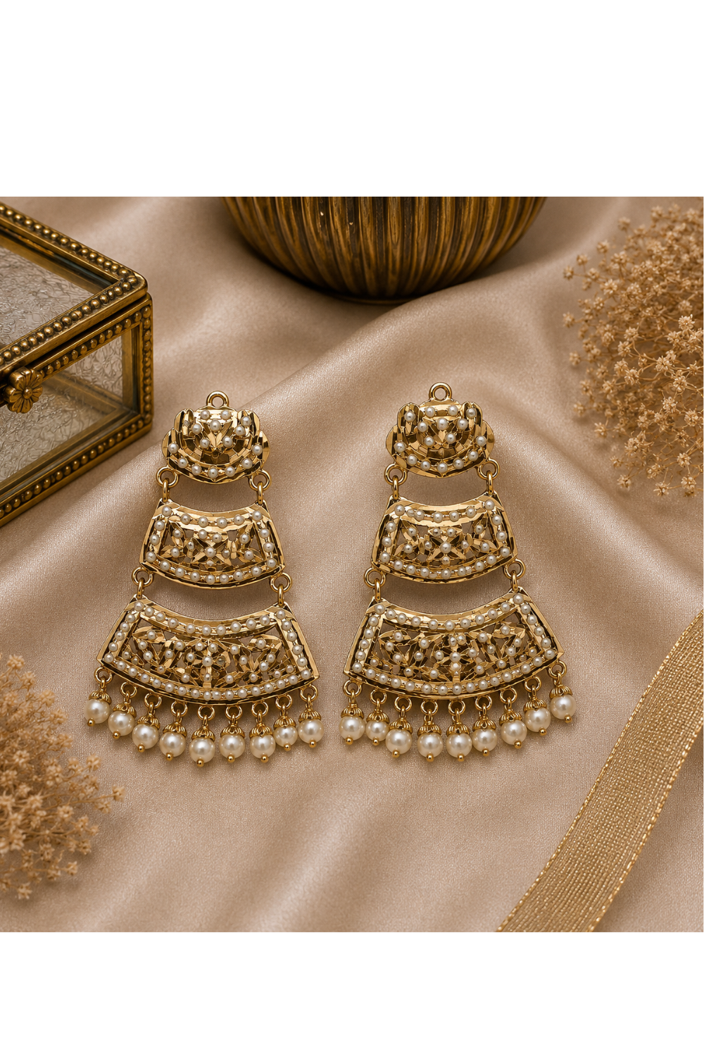 Jadau Pearl Tiered Statement Earrings
