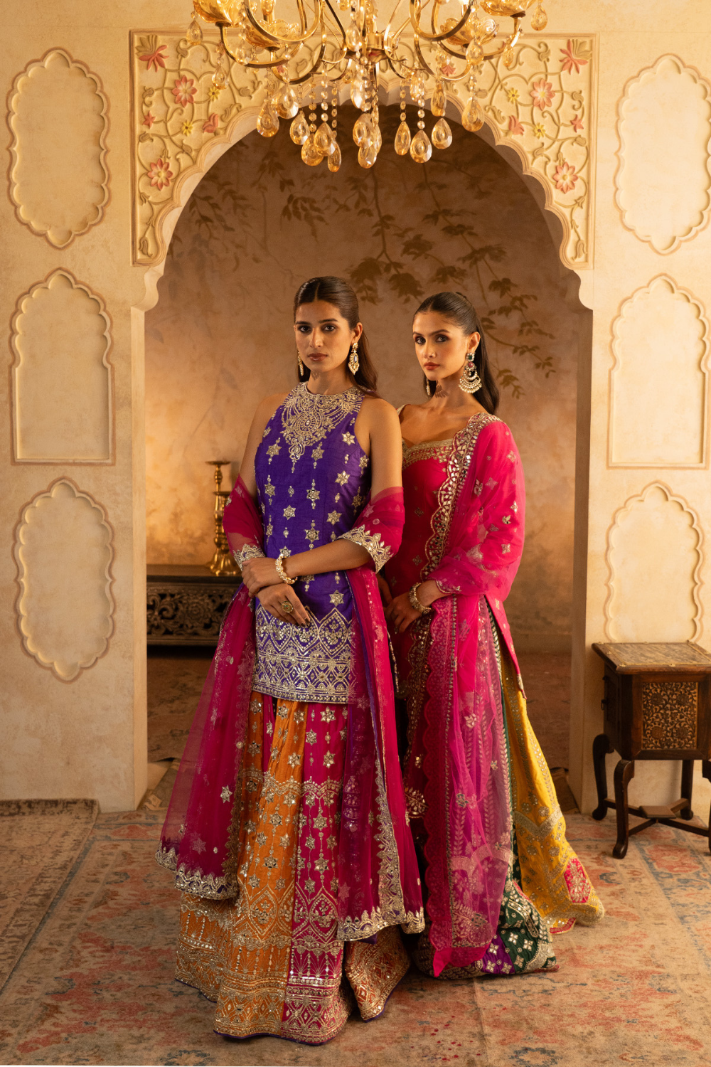 Multi Raw Silk Sharara Set