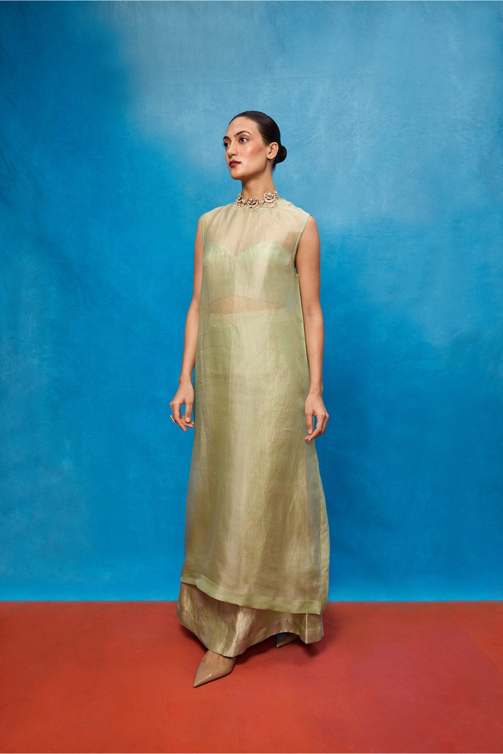 Handwoven Pistachio Green Silk Banarasi Suit Set