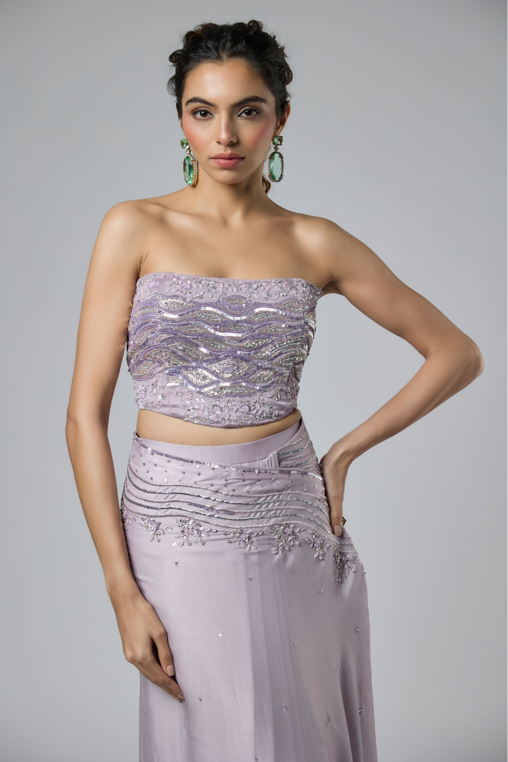 DUSTY lILAC  INTRICATE EMBROIDERED SAREE WITH CORSET BLOUSE