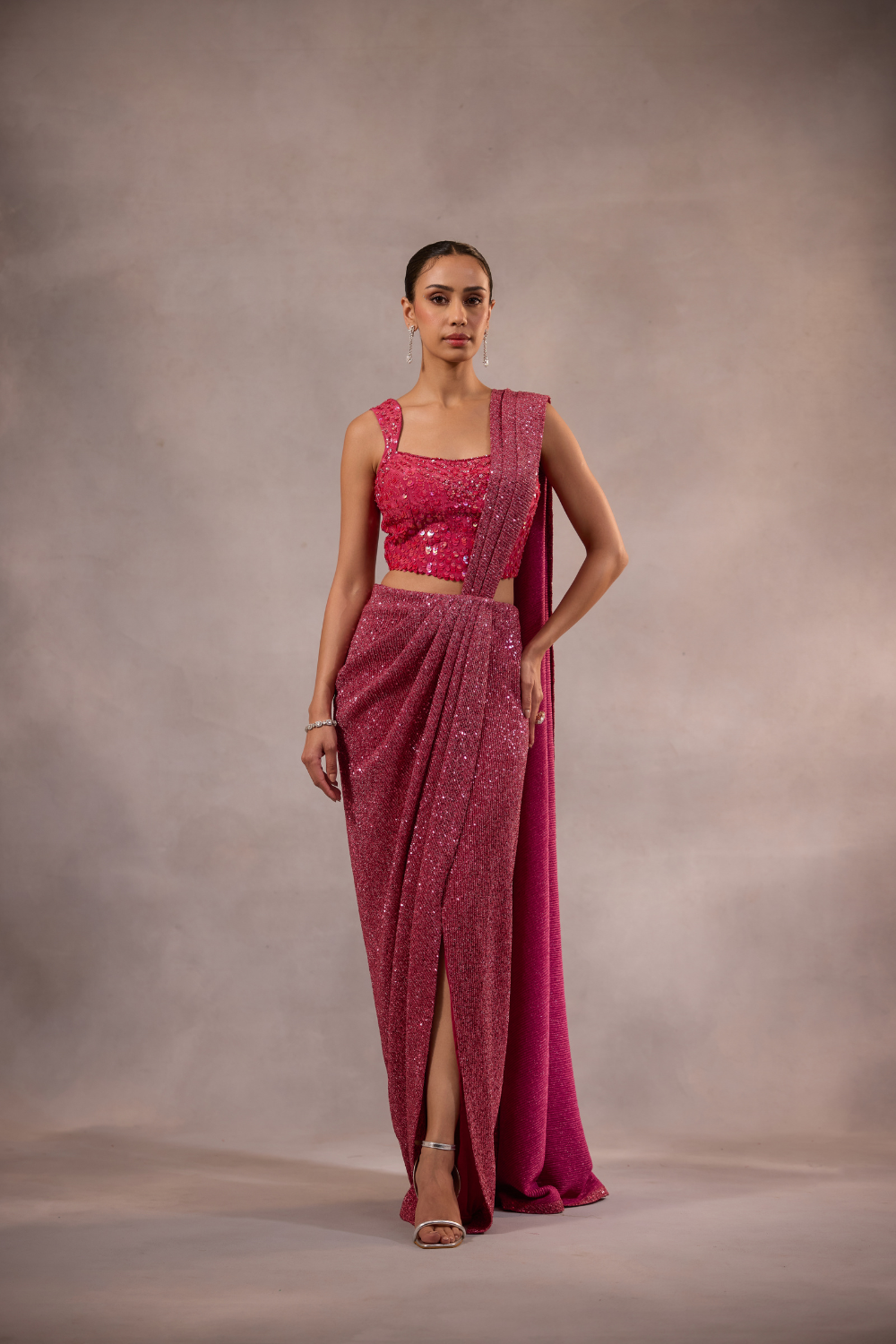 Cherry Pink Drape Saree with Blouse