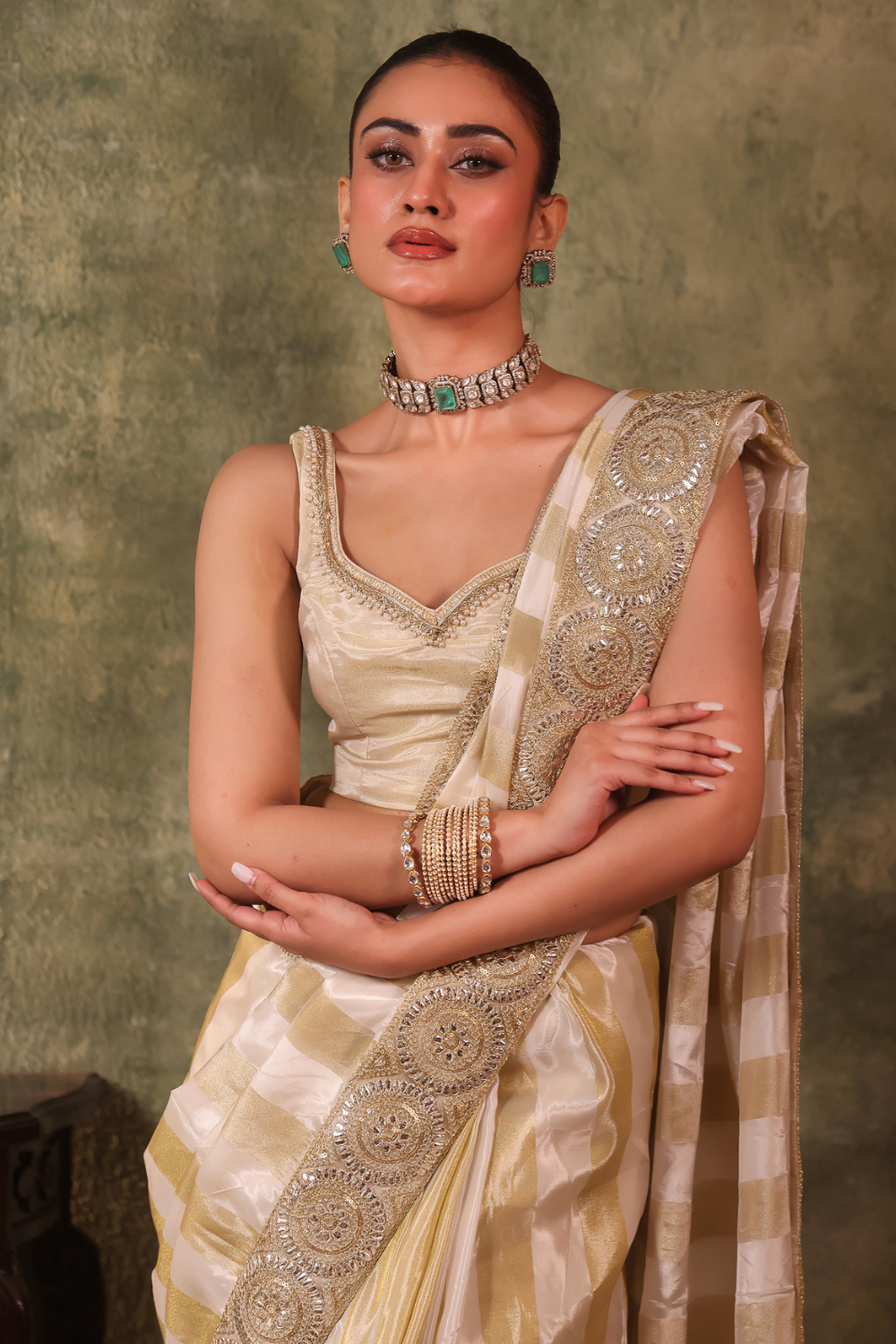 Ivory Tissue Saree Set