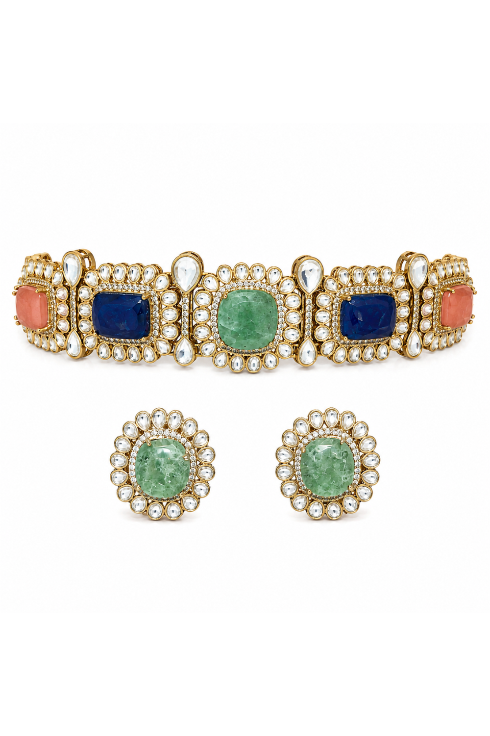 Multicolour Semi-Precious Stone Kundan Choker Set