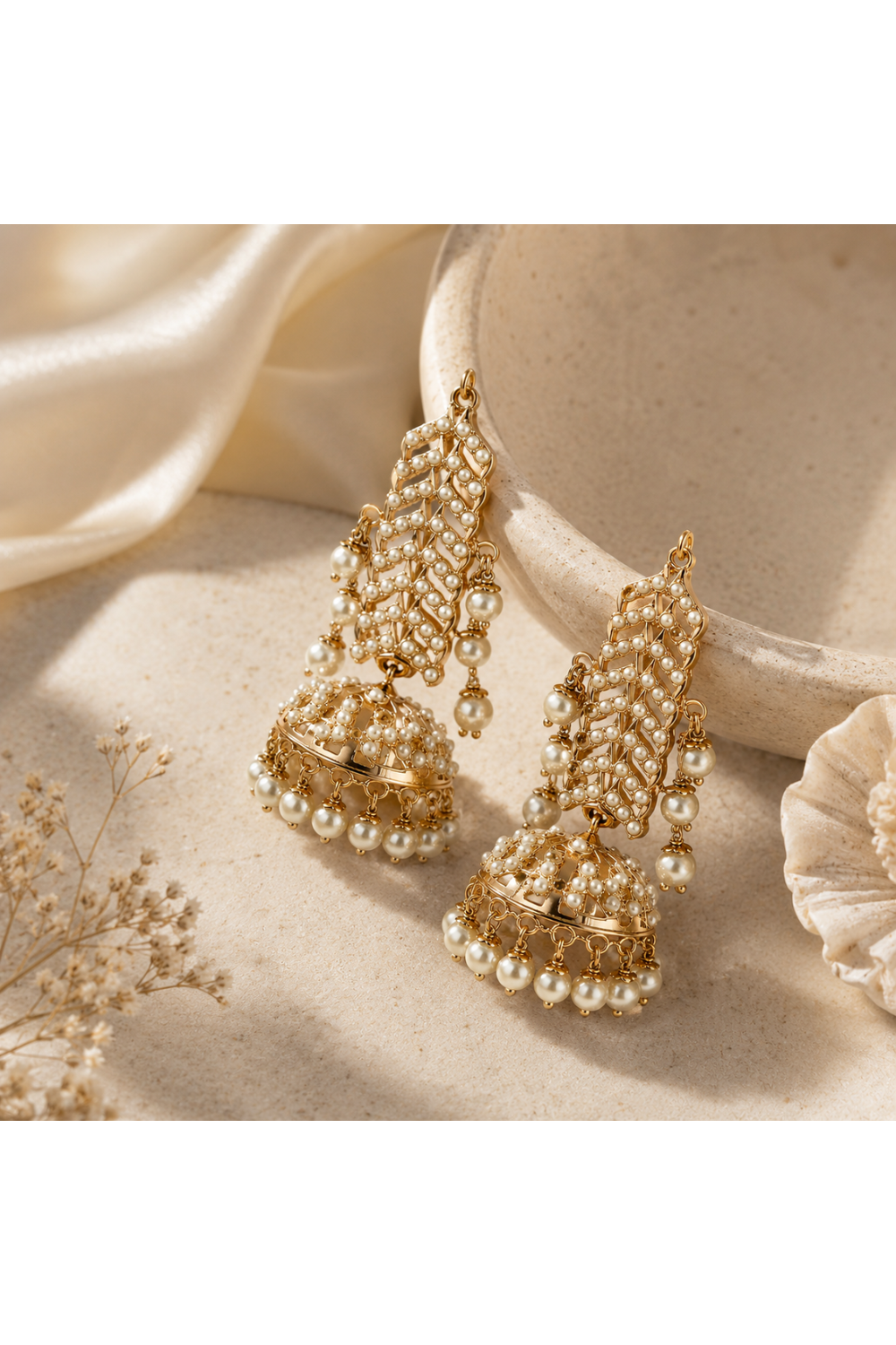 Jadau Pearl Jhumka Statement Earrings