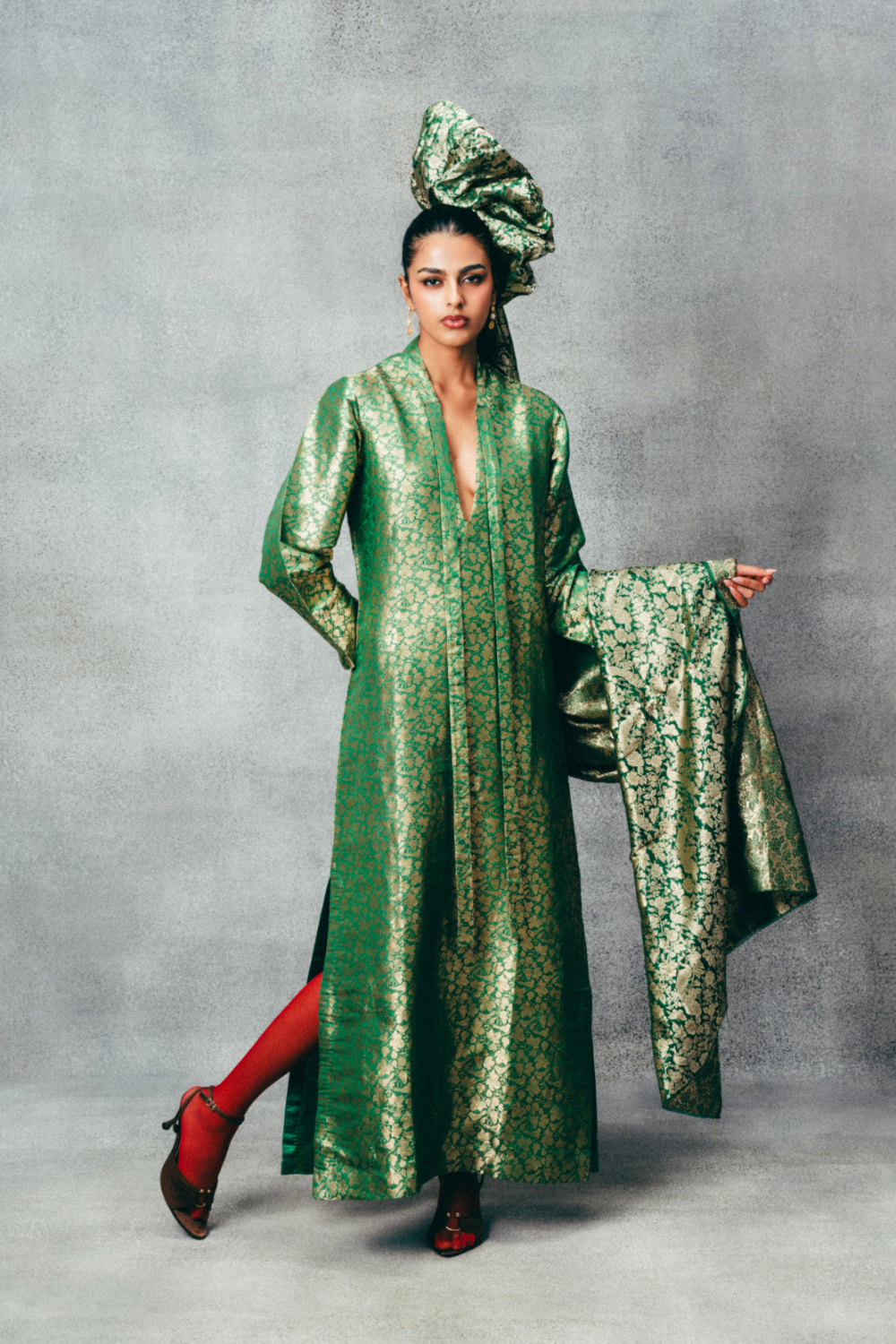 Handwoven Jade Banarasi Kaftan