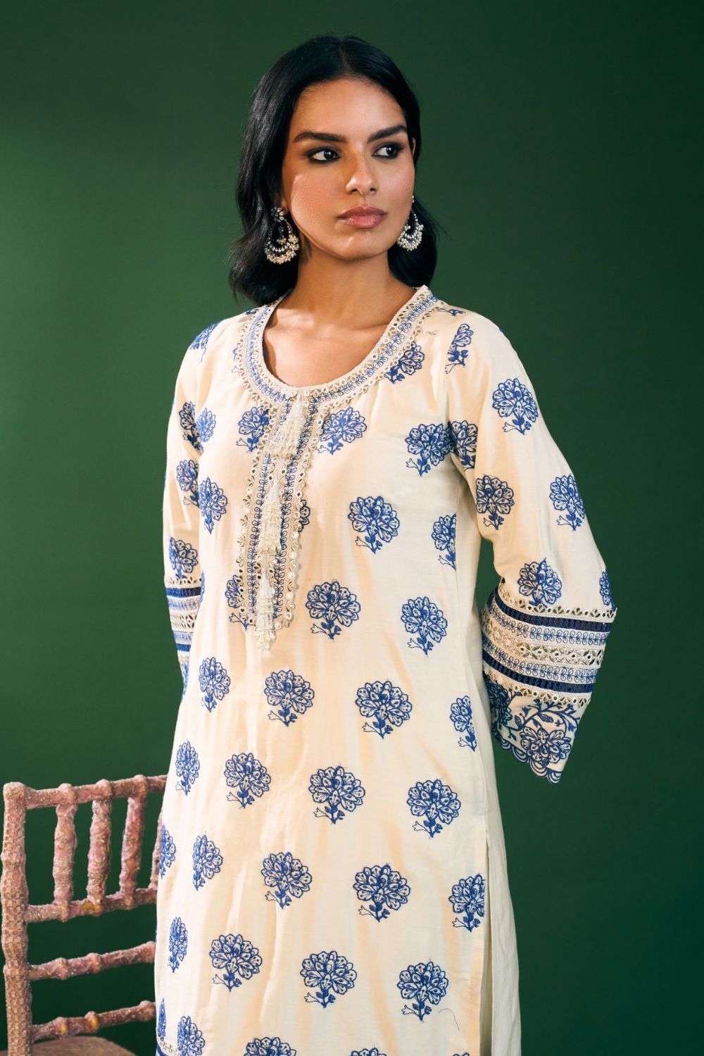 Reha Pima Satin Off White Kurta Set