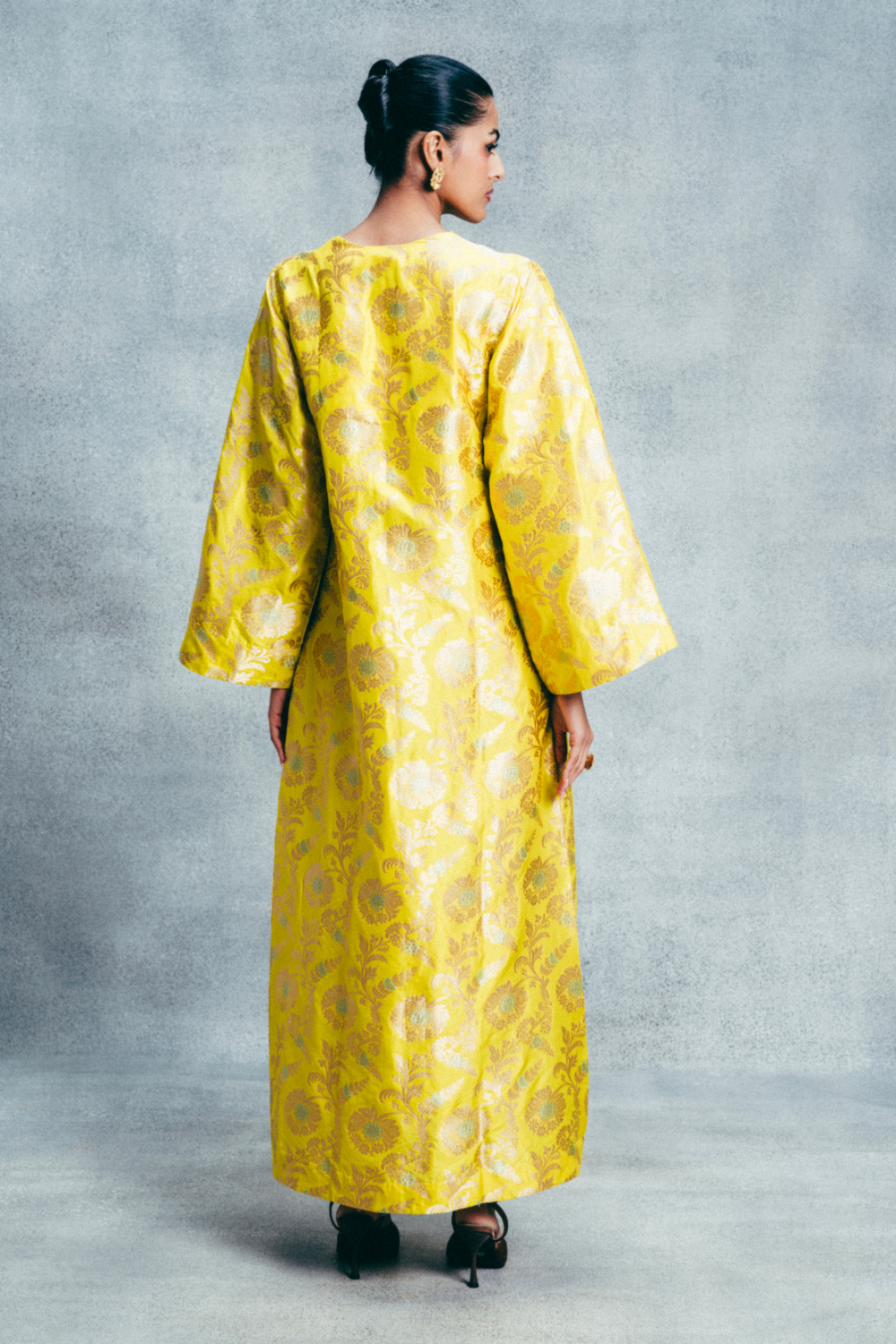 Handwoven Canary Yellow Banarasi Kaftan