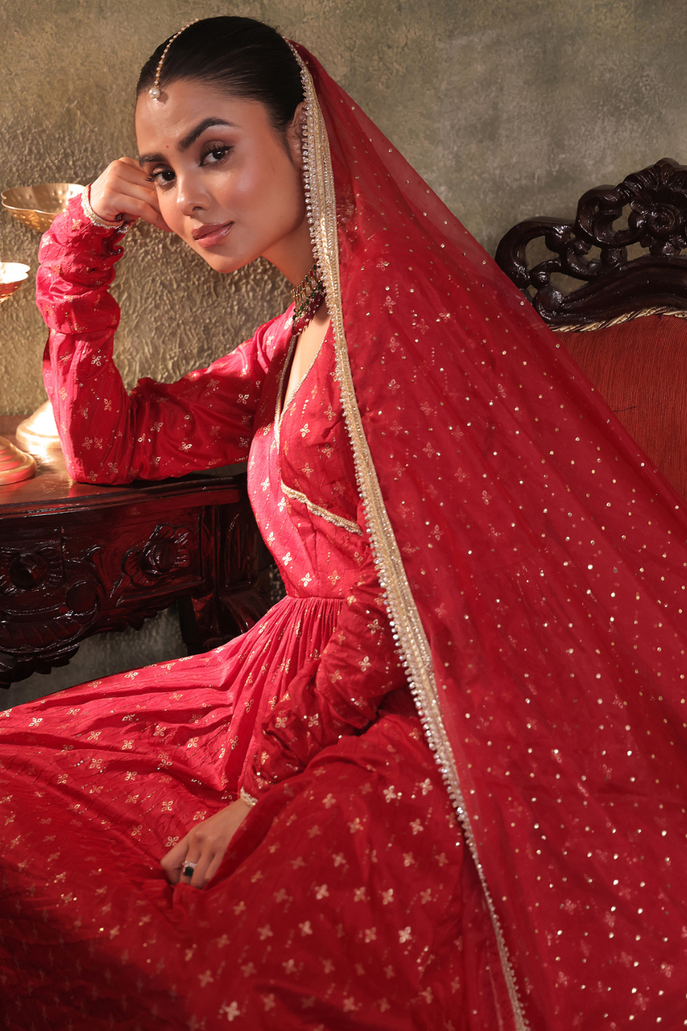 Red Anarkali Set