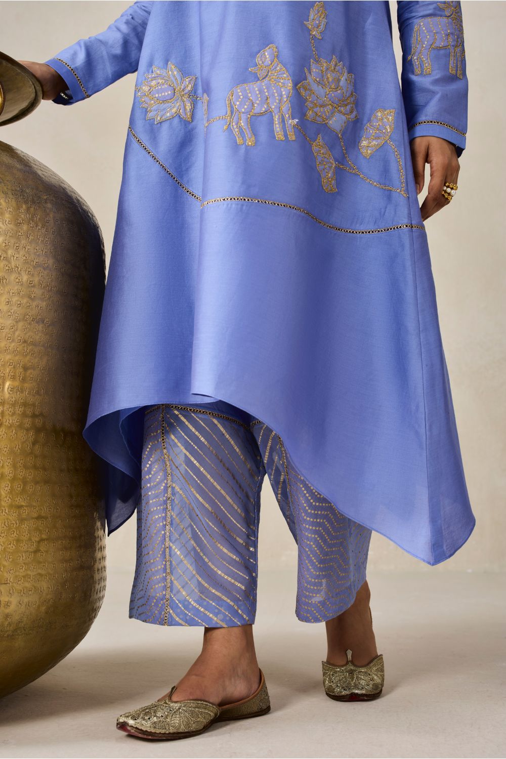 Chanderi Assmmetrical Kurta With Pant Set