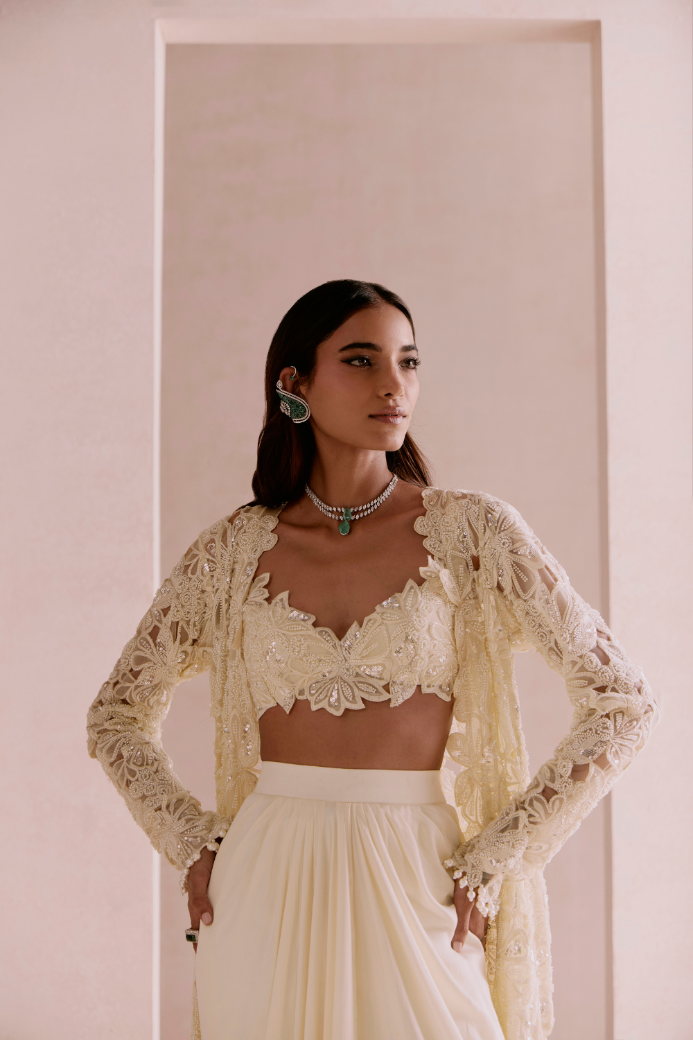 Ivory Floral Cutwork Cape Set