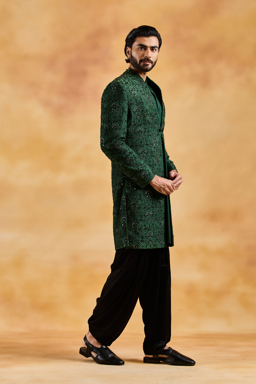 Emerald Green Open Jacket Kurta Salwar Set
