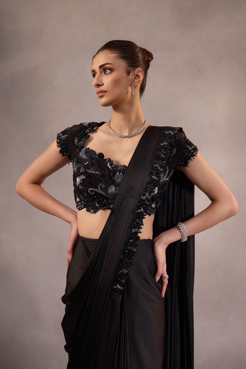 Black Drape Saree with Blouse