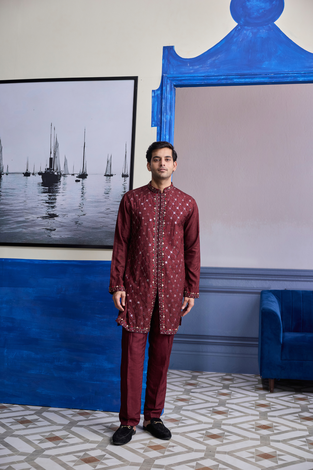 Maroon Mirror Embroidered Kurta Paired with Pants