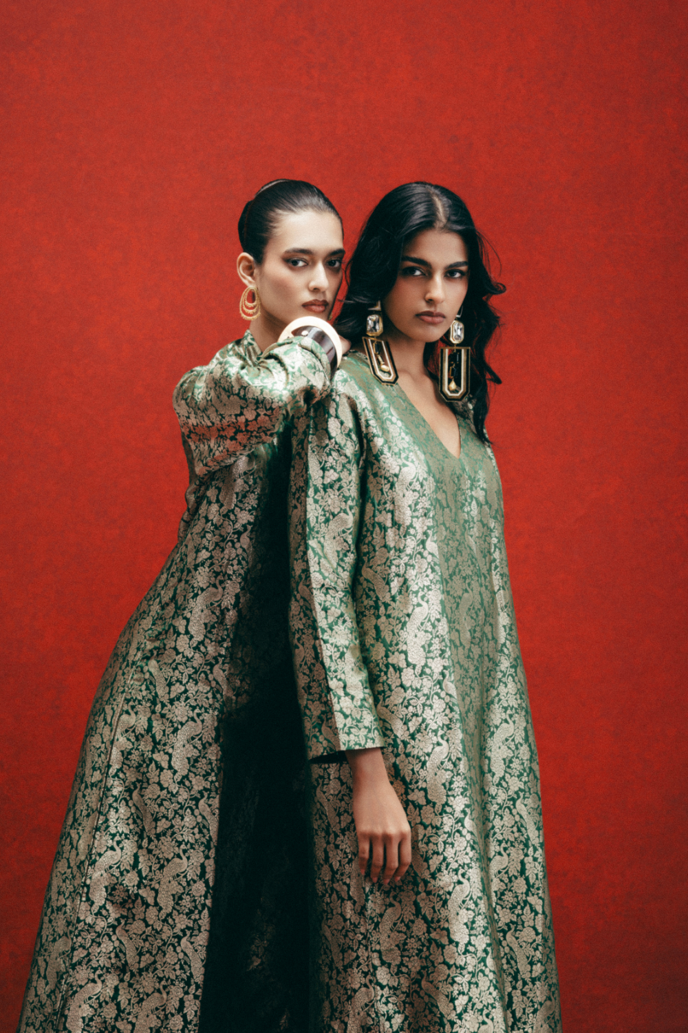 Handwoven Sage Green Banarasi Kaftan