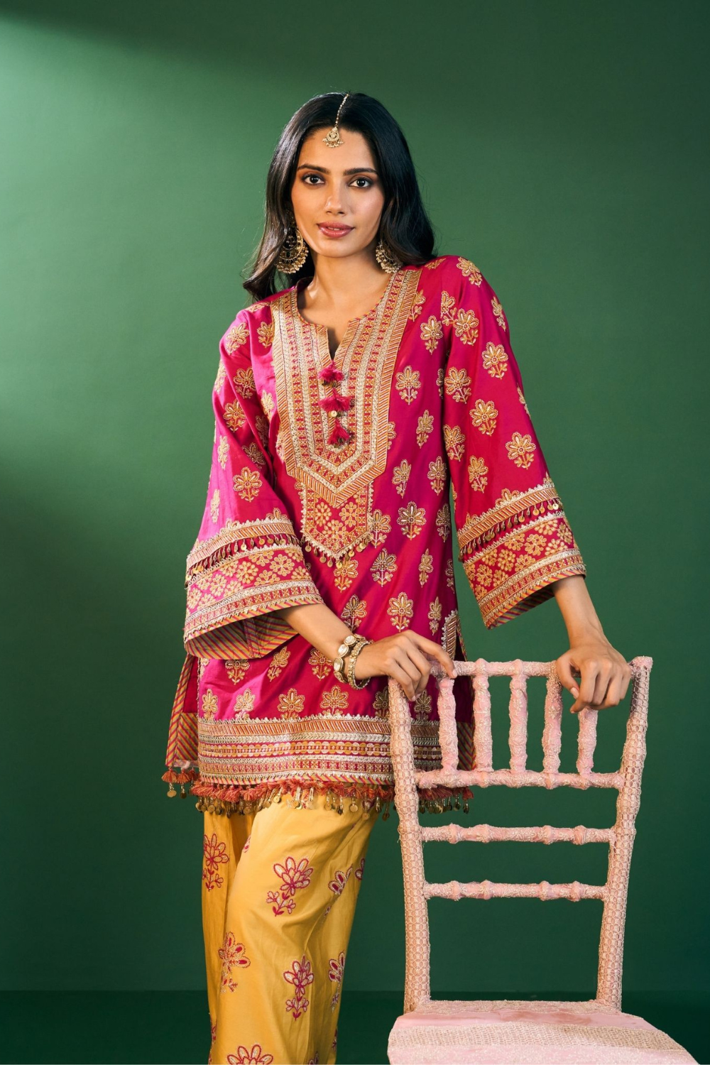 Lani Pima Satin Fuchsia Kurta with Farshi Salwar