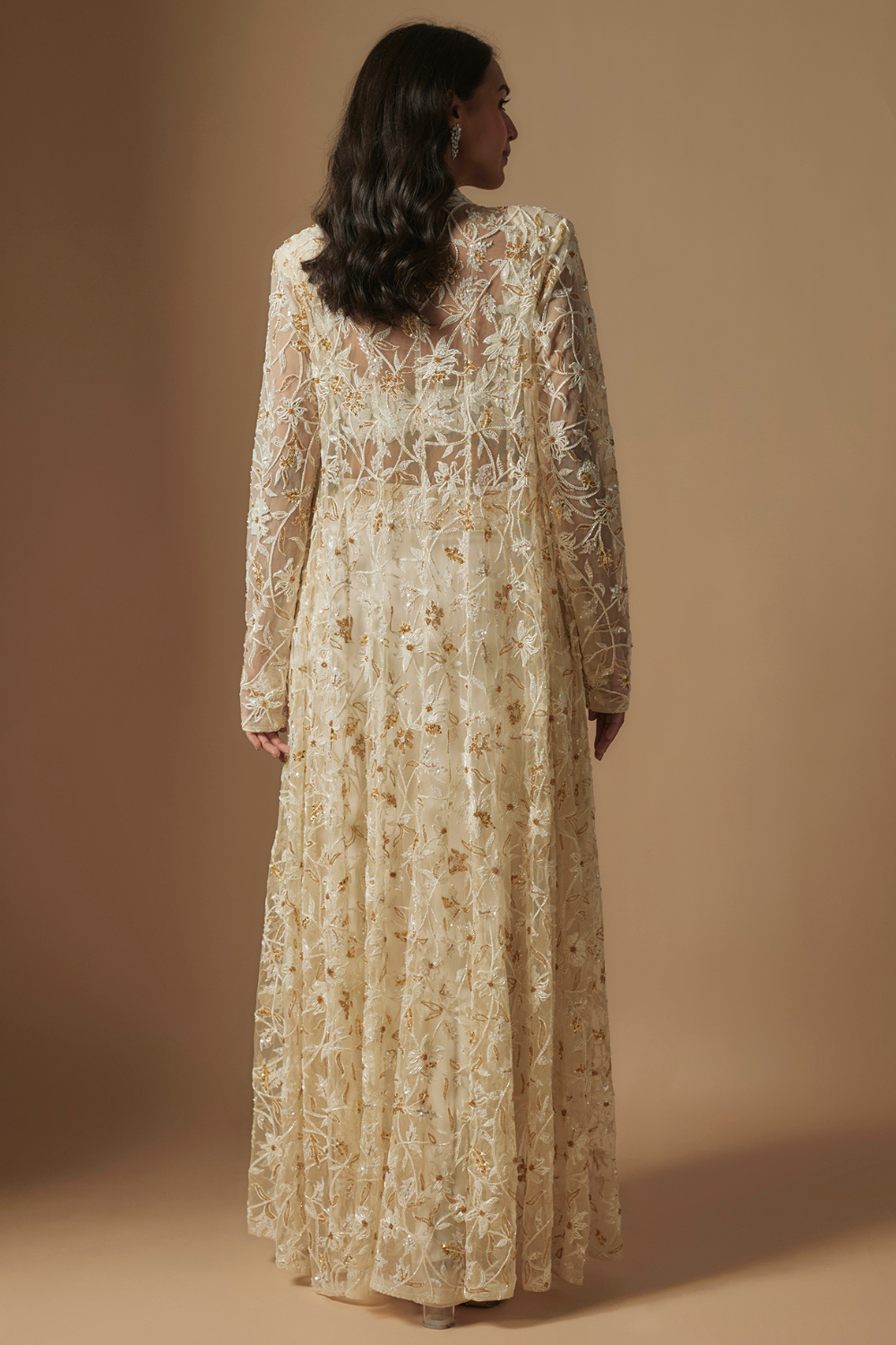 Moon Pie Full Embroidered blouse paired with drape skirt and emb full jacket