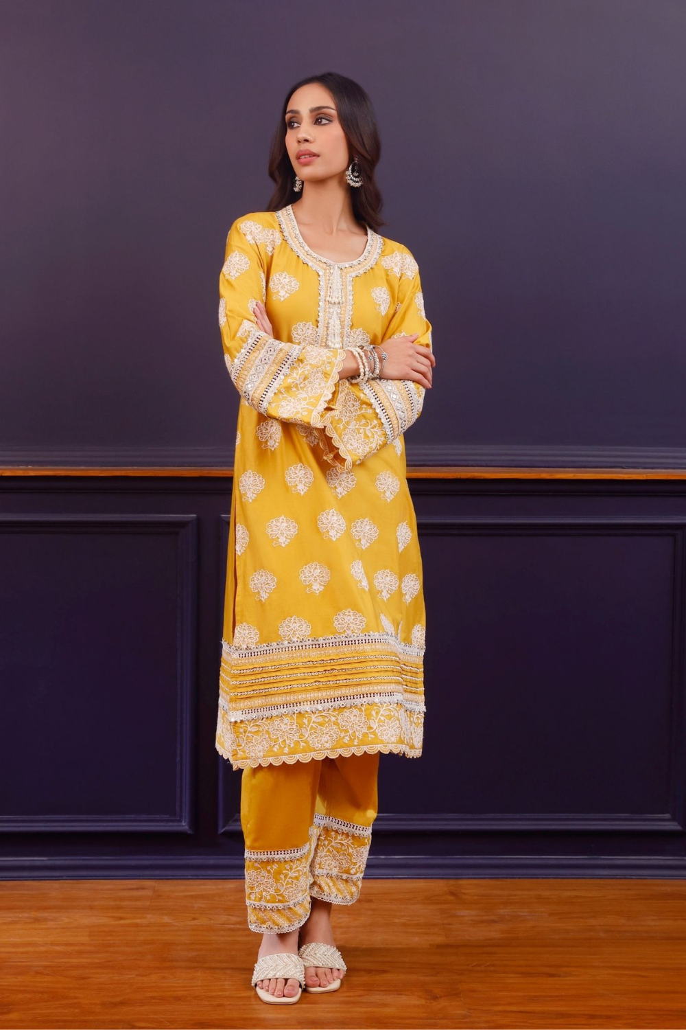Reha Pima Satin Mustard Kurta Set