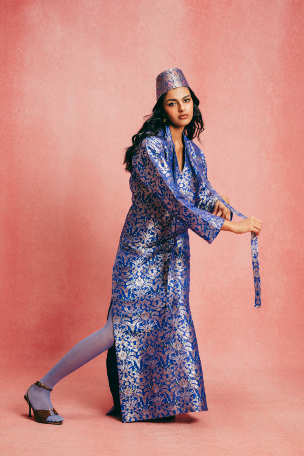 Handwoven Royal Blue Banarasi Kaftan