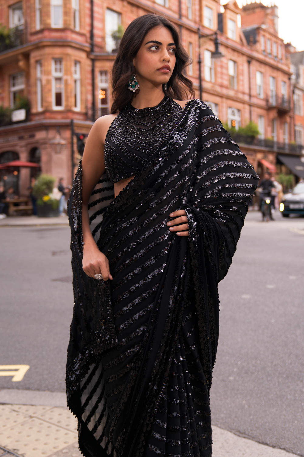 Black Sequin & Crystal Saree