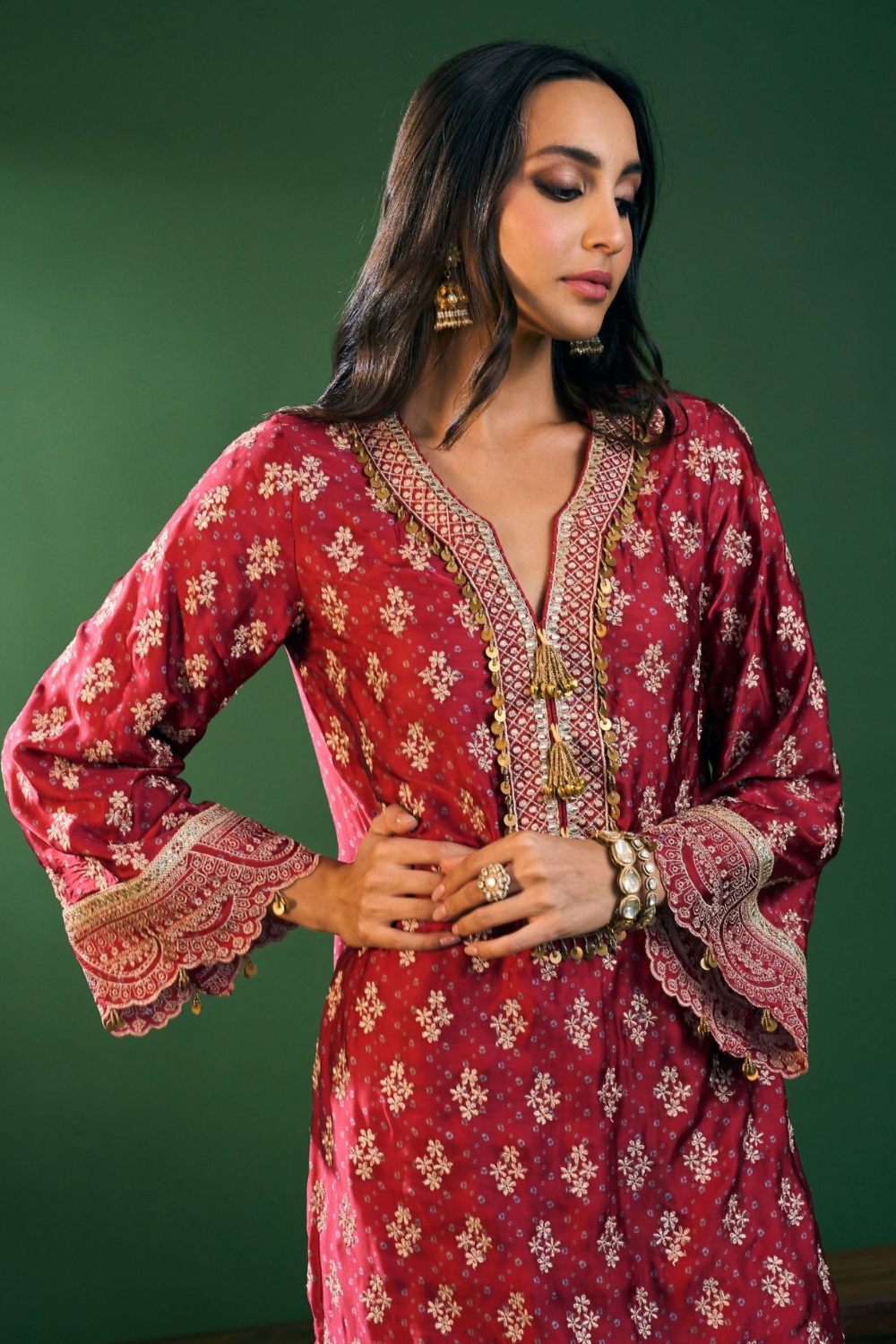 Elira Cupro Satin Red Kurta with Farshi Salwar