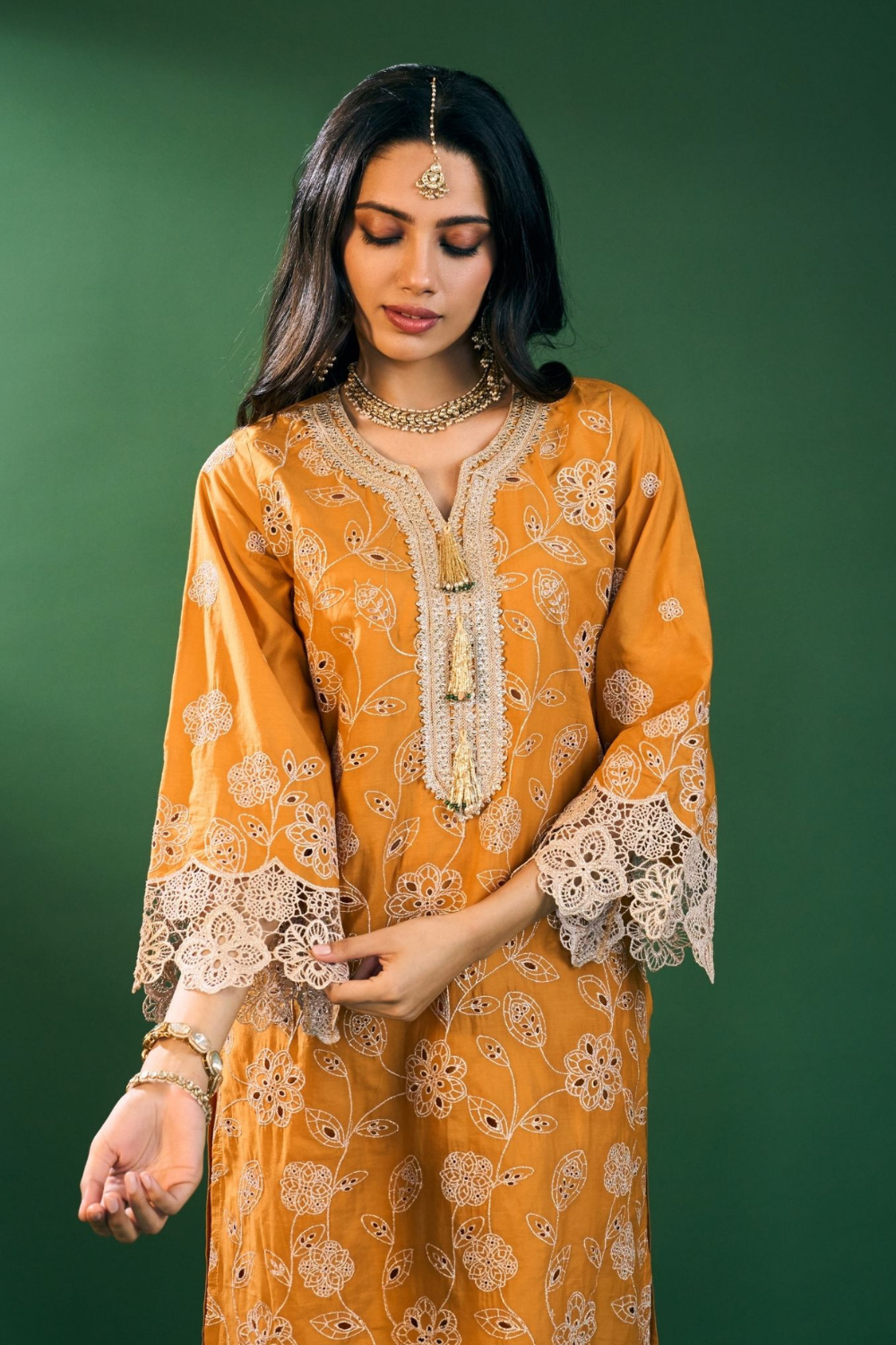 Arisha Supima Cotton Mustard Kurta Set