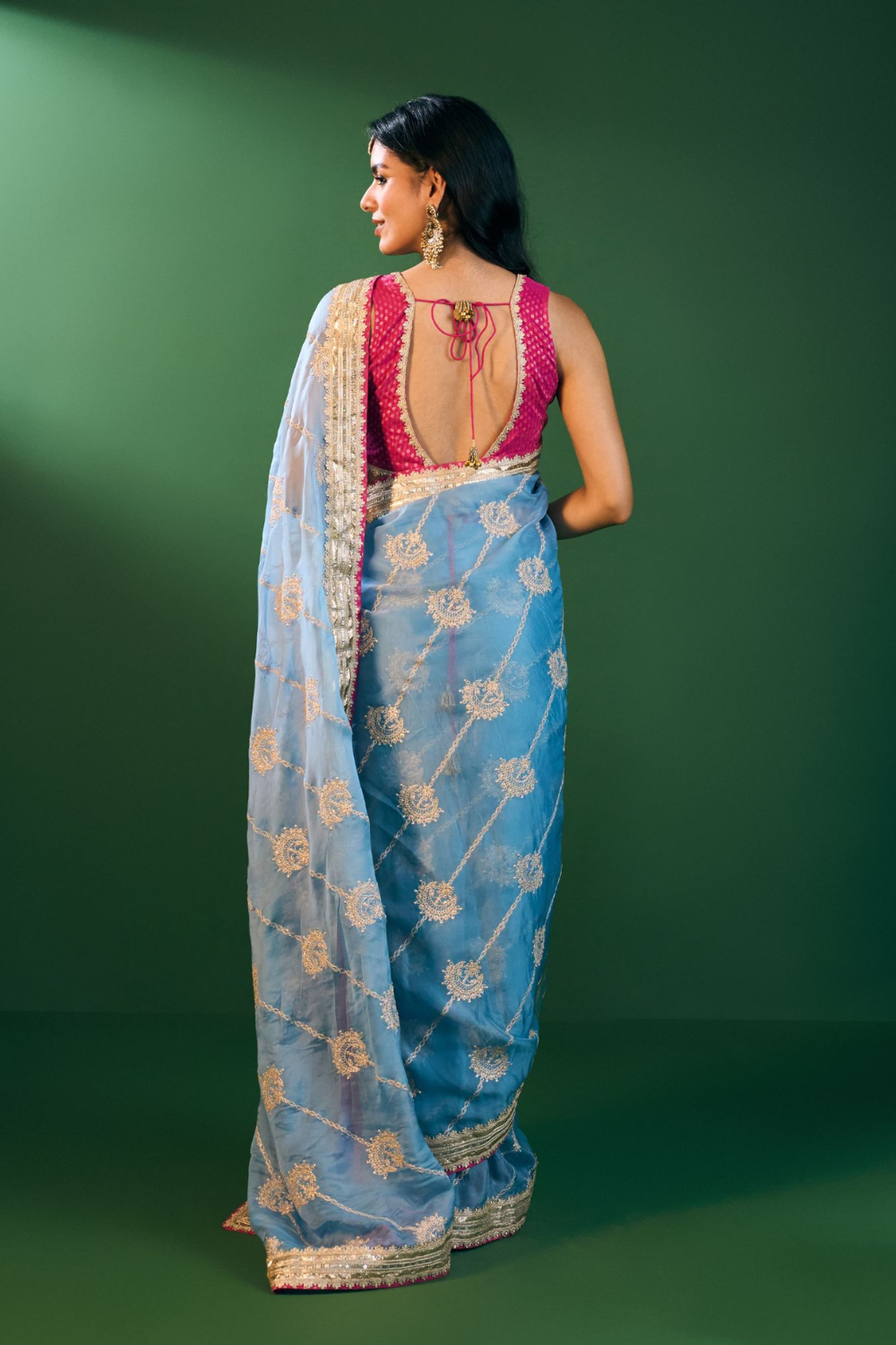 Kesa Organza Steel Blue Saree