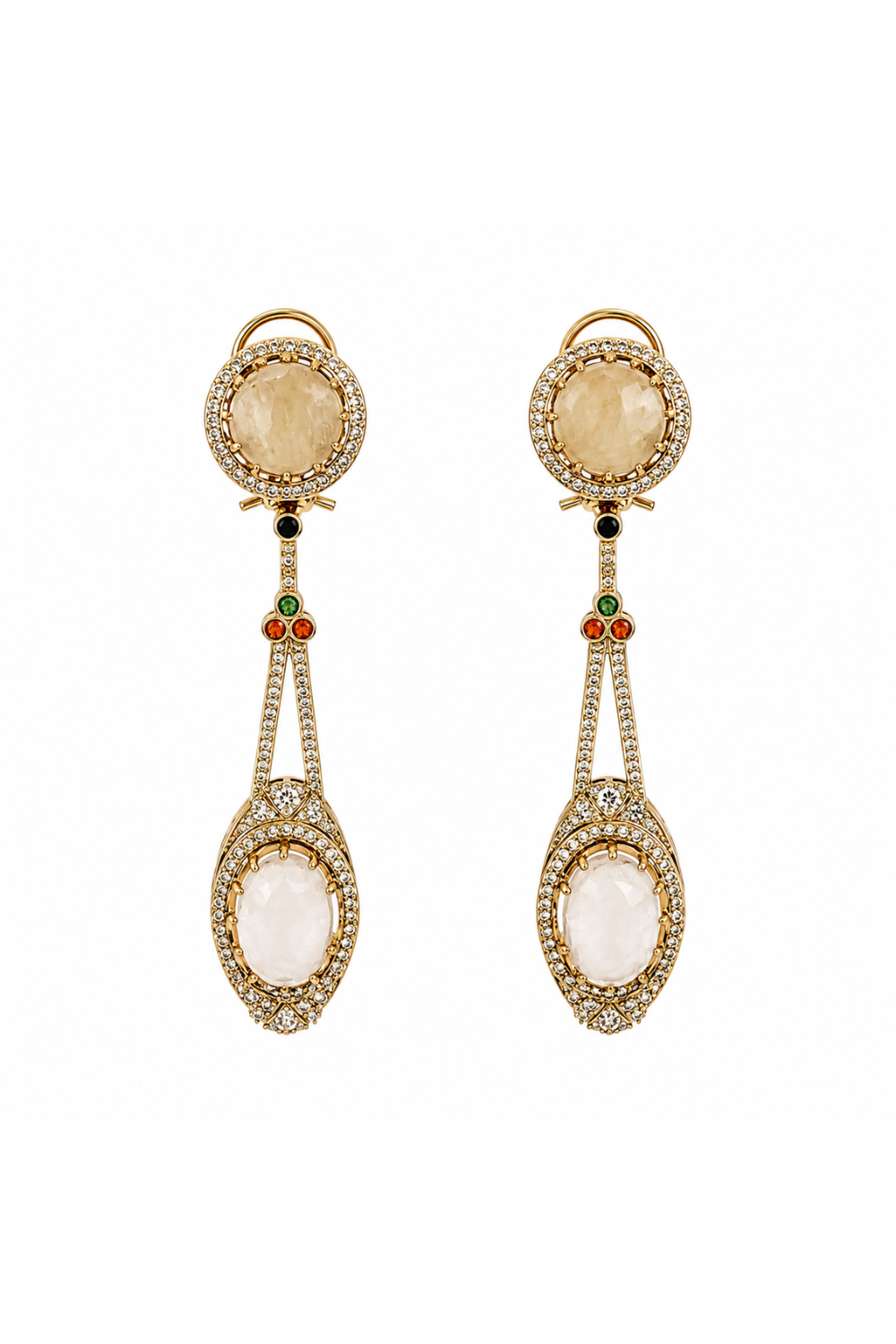Ivory semi-Precious Dual Stone Drop Earrings