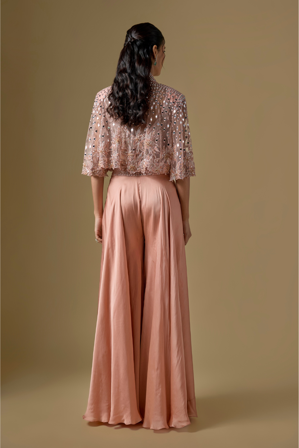 Isla-  Rose Gold Sharara Short Cape Set with Zentangle Blouse