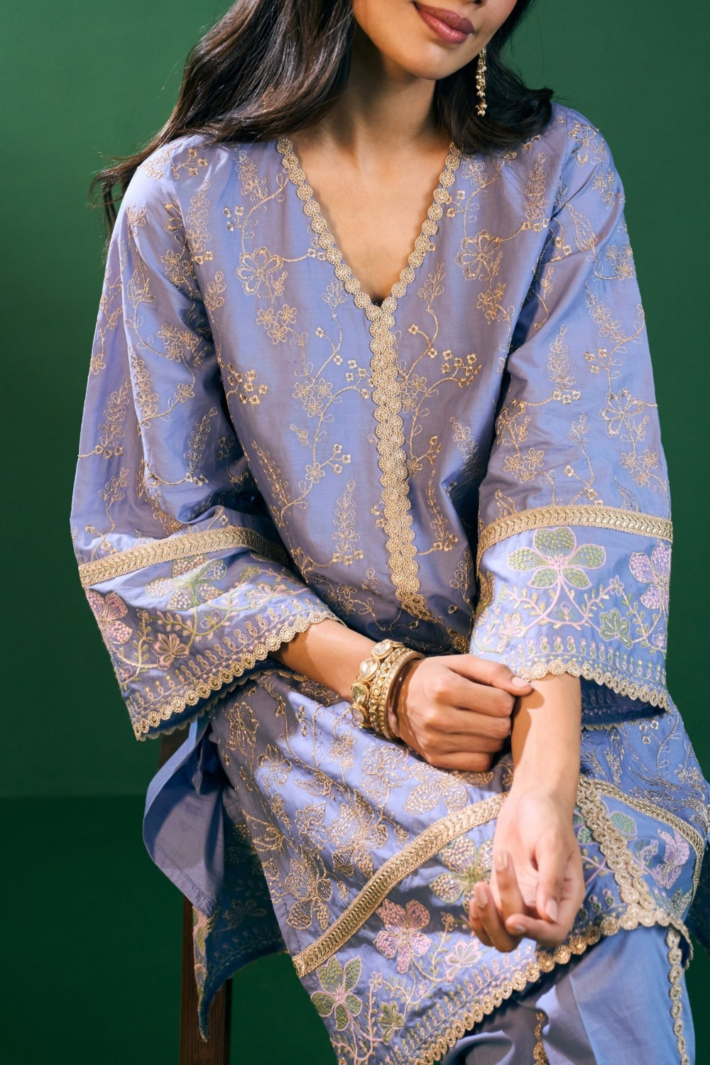 Rina Cotton Steel Blue Kurta with Steel Blue Dhoti Pant Set