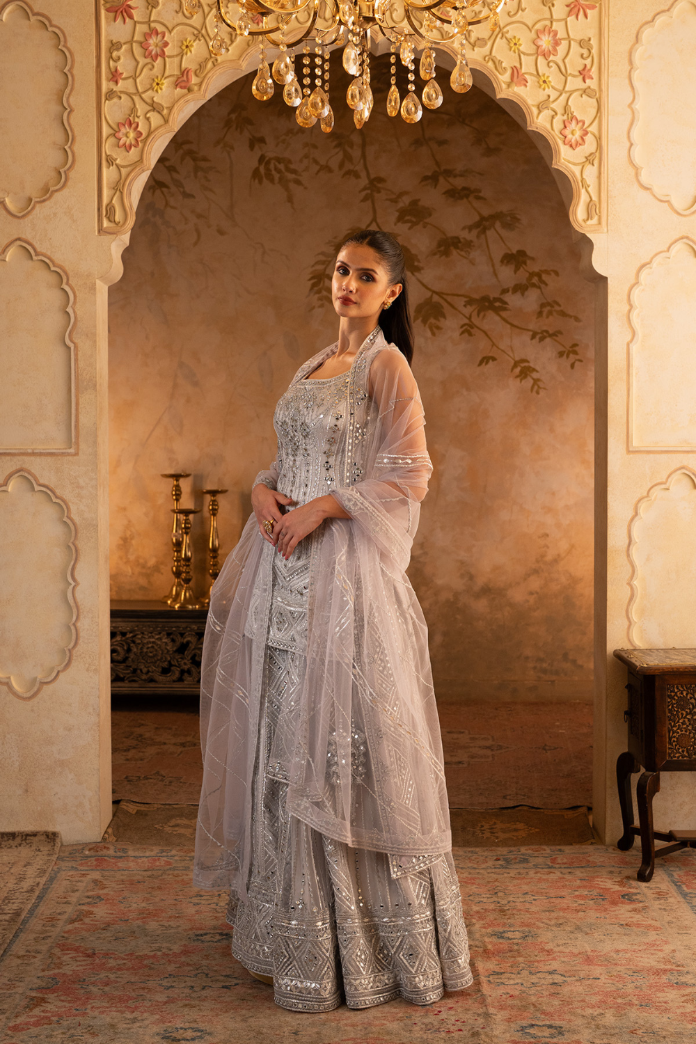 Grey Net Sharara Set
