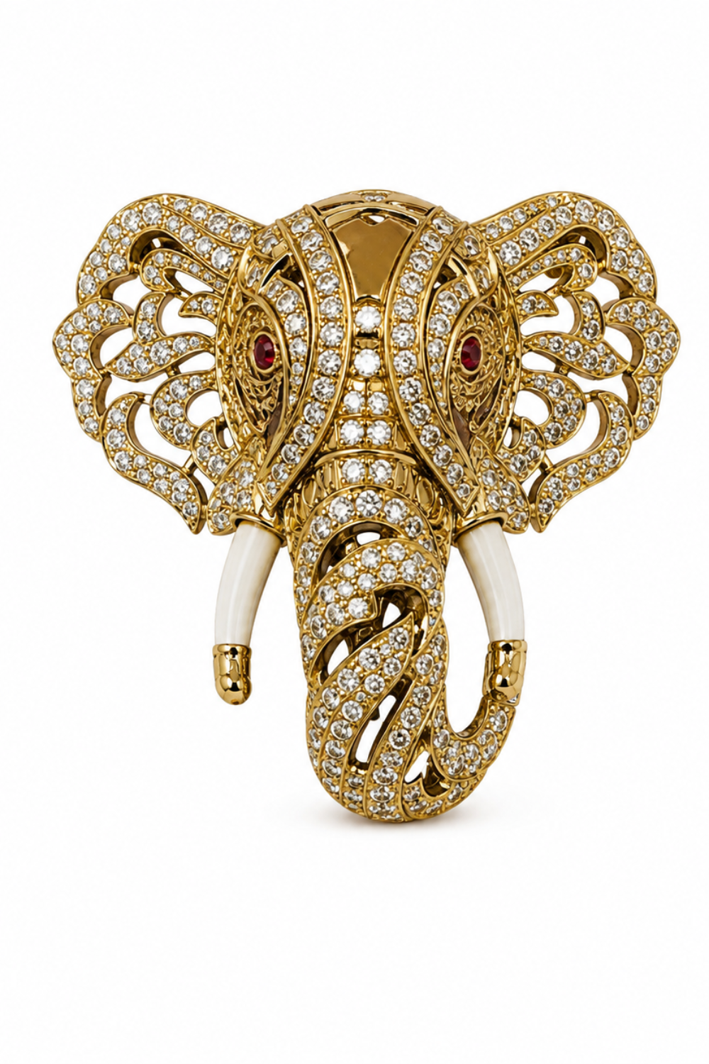 Gold Plated Zircon Elephant Motif Brooch