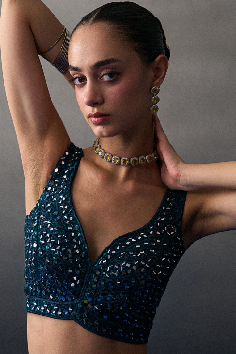 Emerald Green Satin Skirt Set