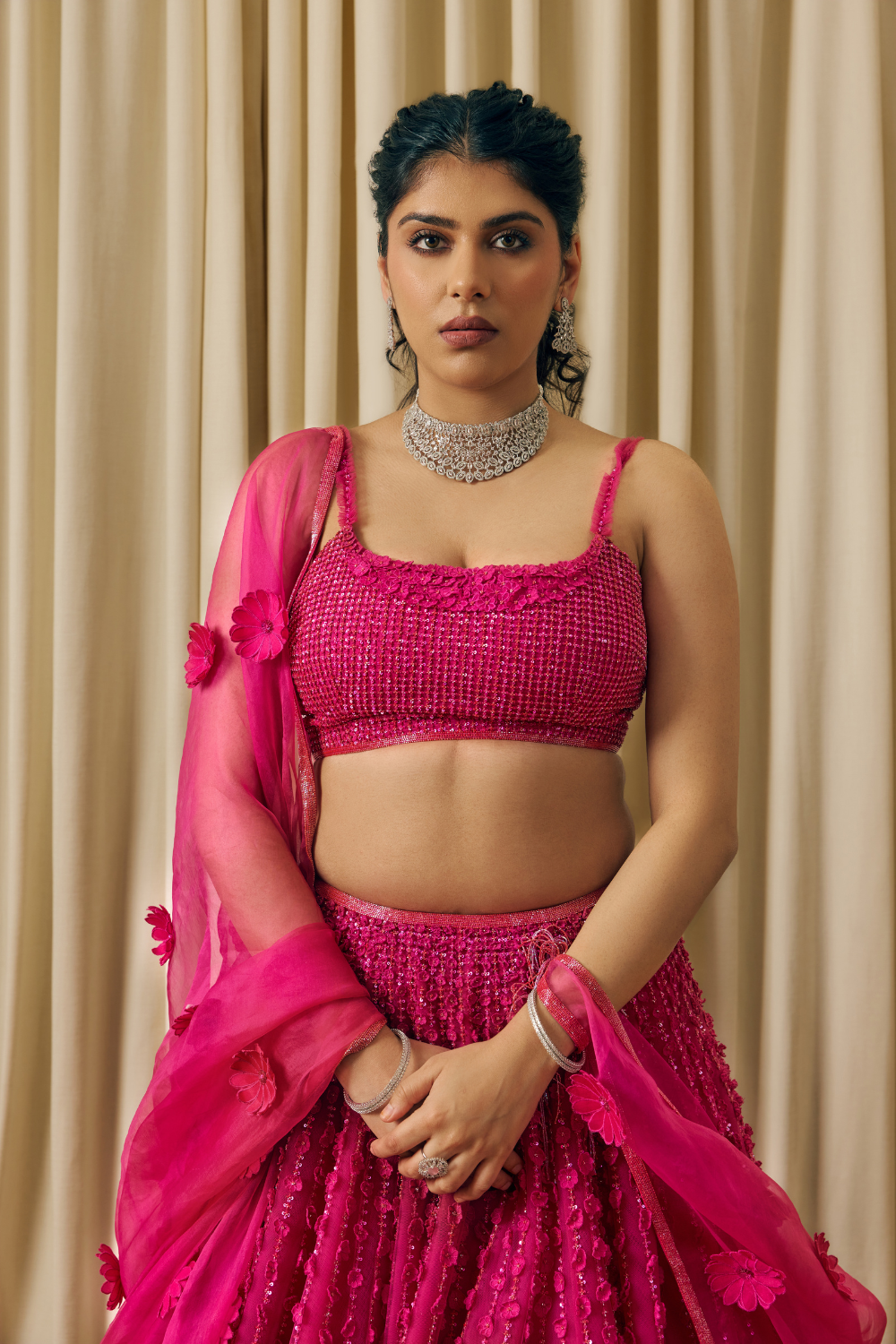 3d flower lehenga