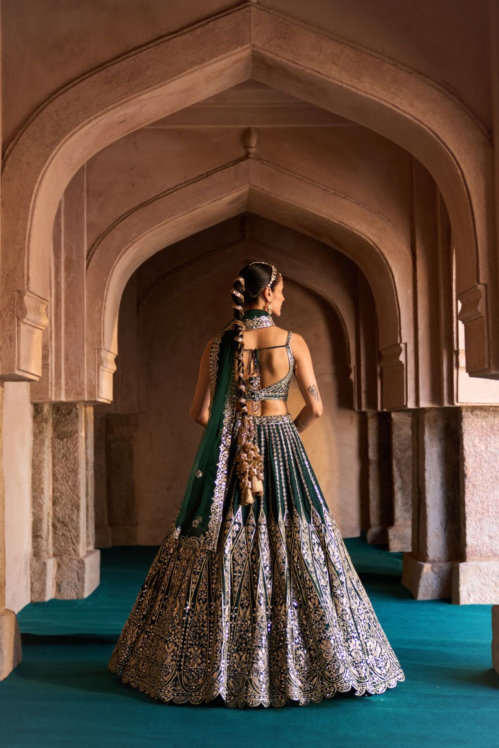 ZAMURRUD — Emerald Green Raw Silk Lehenga Set
