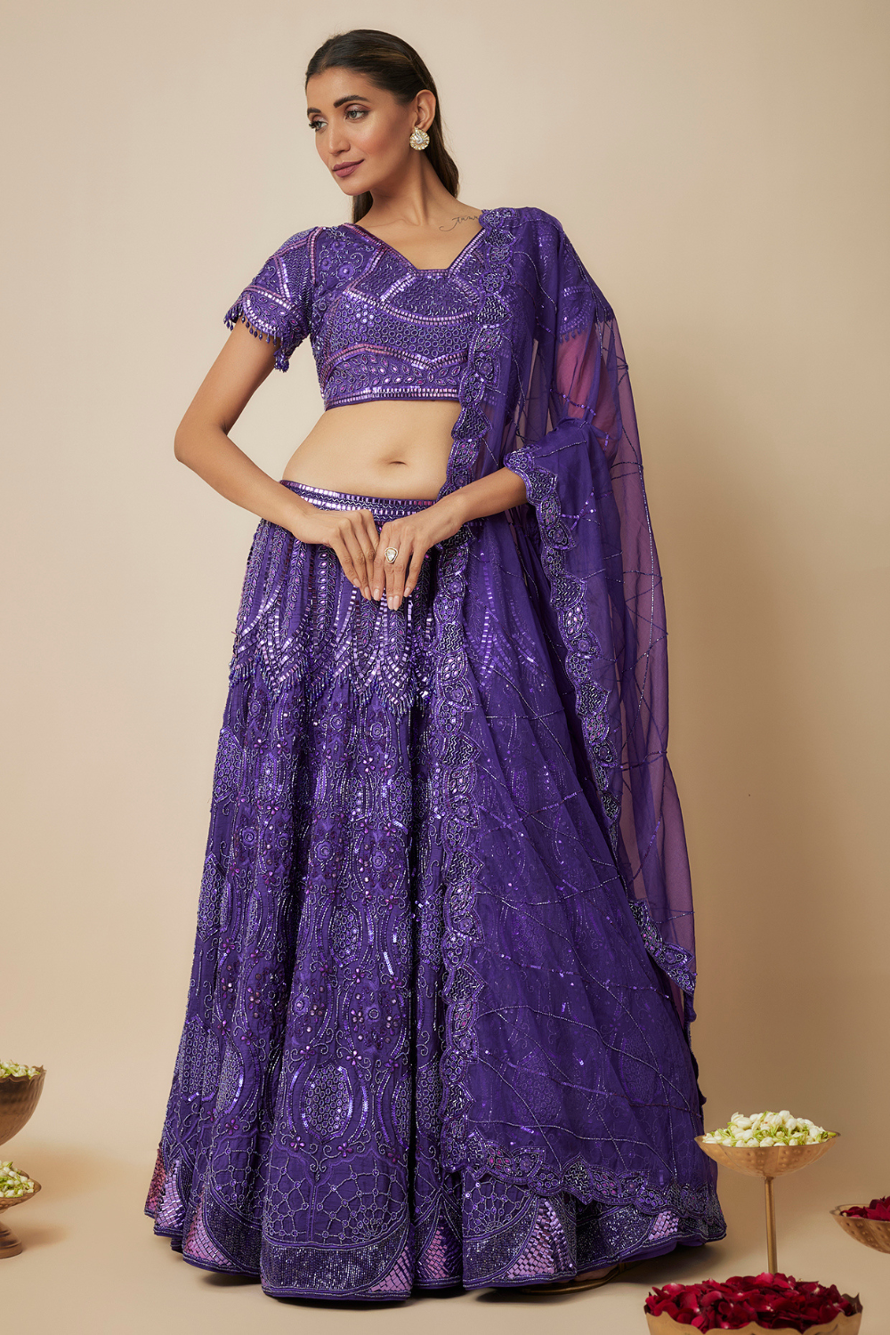 Purple embroidered lehenga set