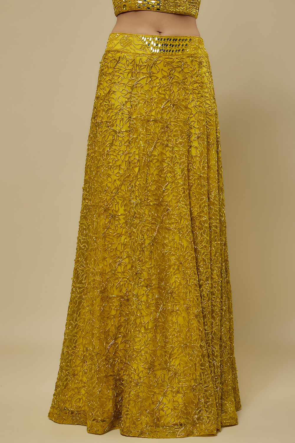 CITRINE -Yellow full embroidered skirt set paired with floral embroidered jacket and zentangle blouse