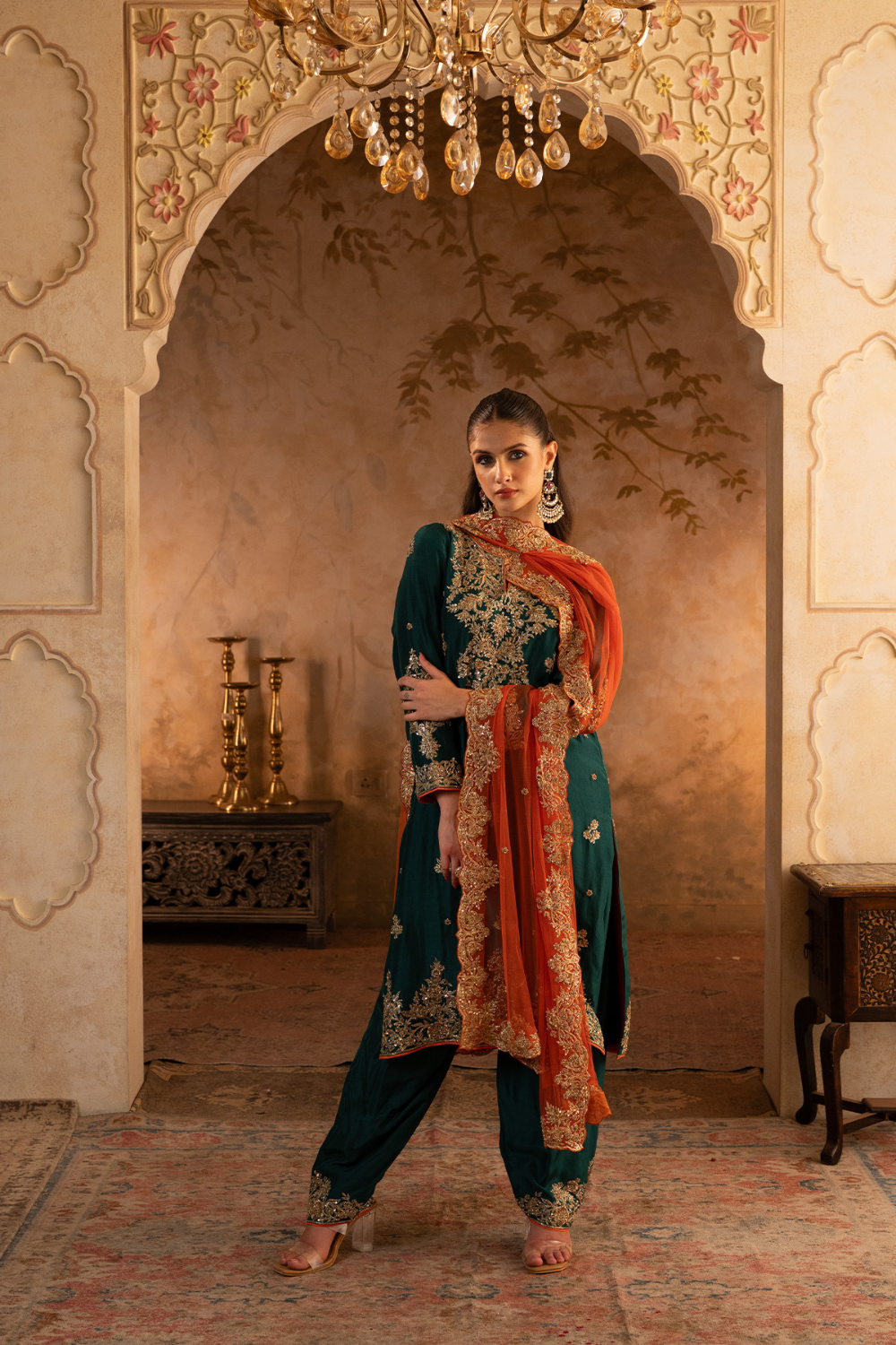Bottle Green Silk Suit Set