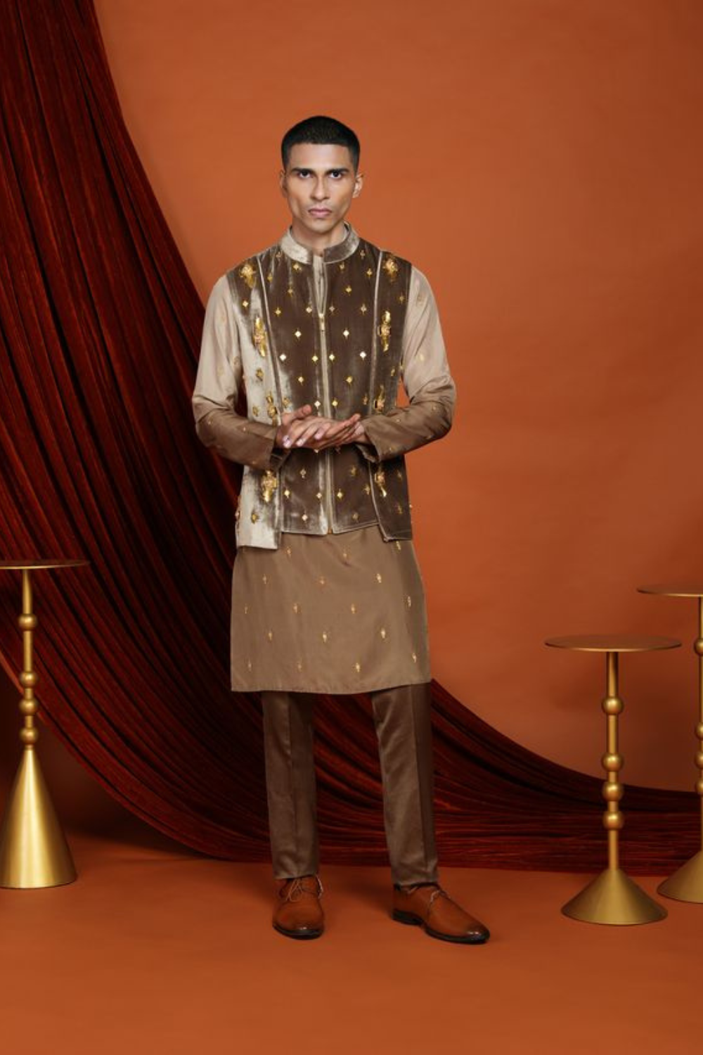 ASHER - Brown vest jacket set