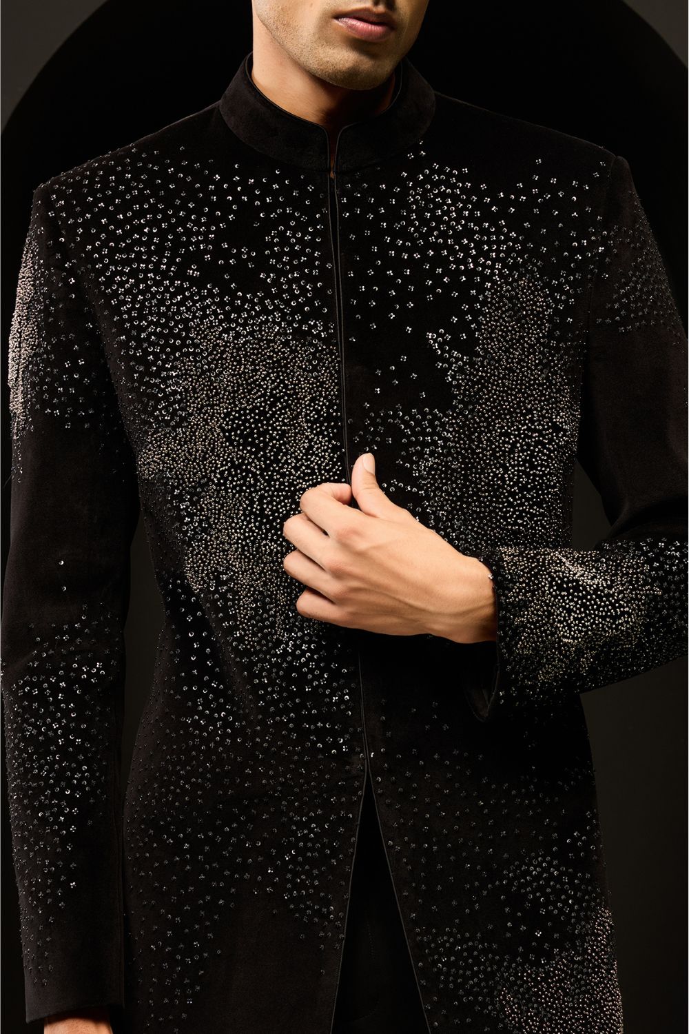 Black indo Western highlighting with sequins, pearls and nalki