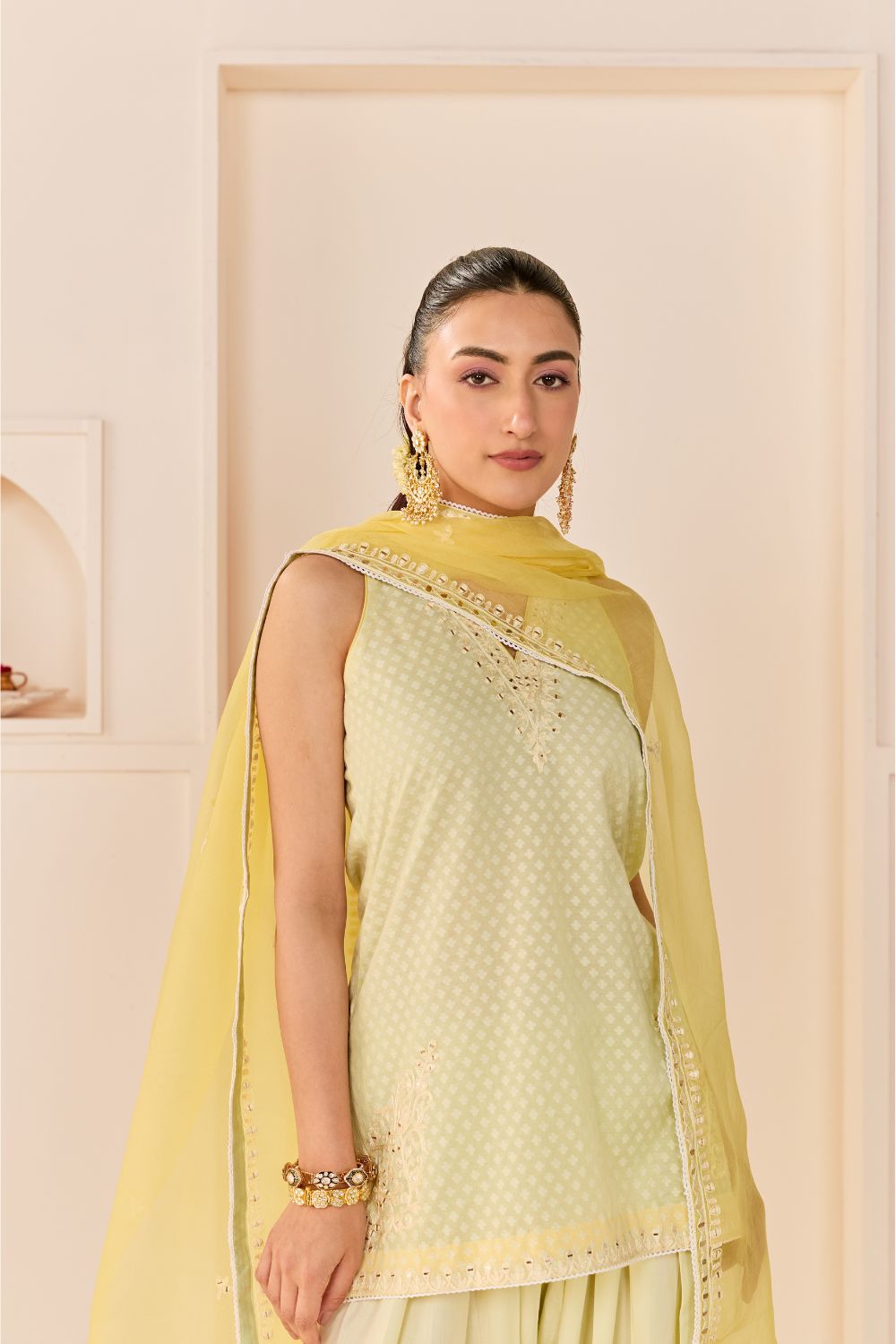 MIRAL - MINT GREEN SHORT KURTA WITH FARSI SALWAR AND DUPATTA