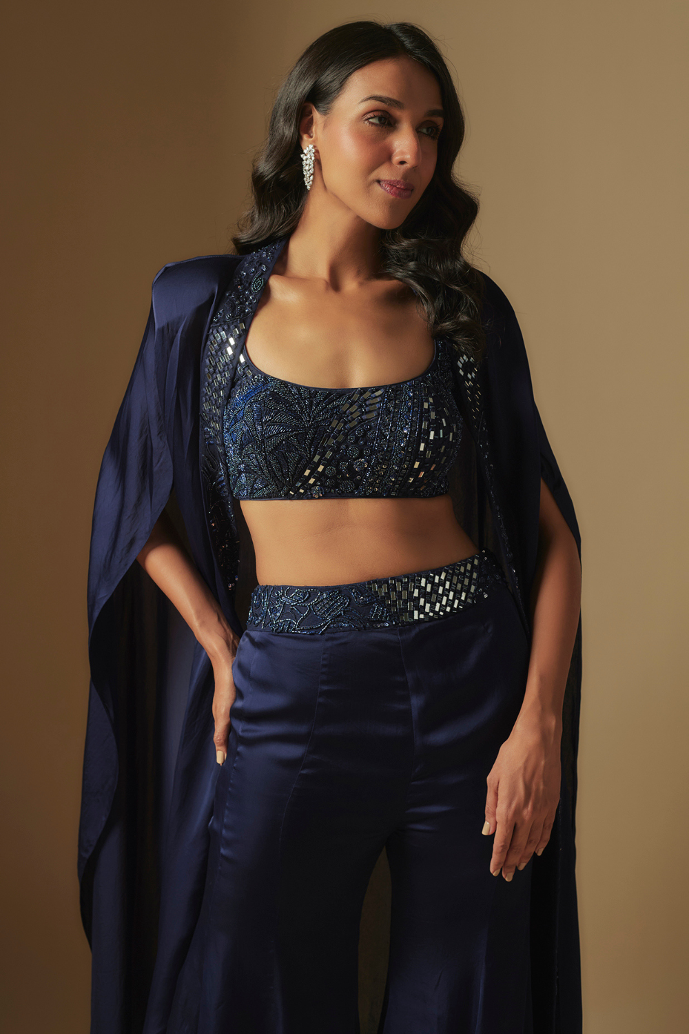 Ibex Hand embroidered blouse paired with sharara and embroidered cape