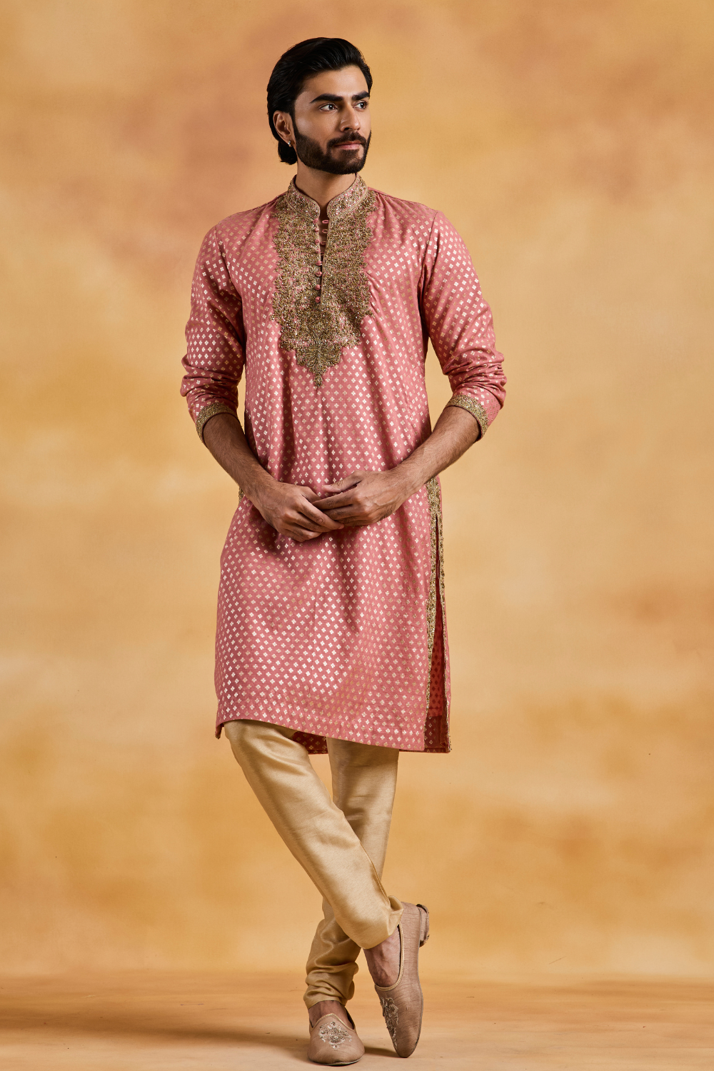 Dusty Rose Chanderi Booti Kurta Churidar Set